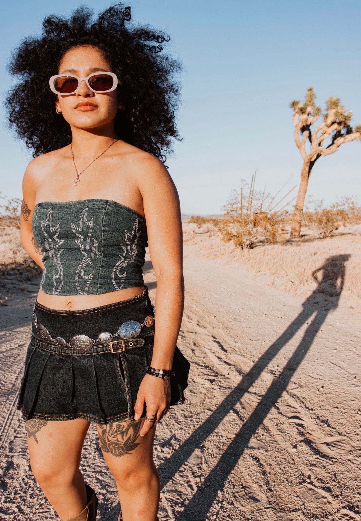 Roaming Travelers Denim Festival Mini Skort available in Joshua Tree at JT Trading Post