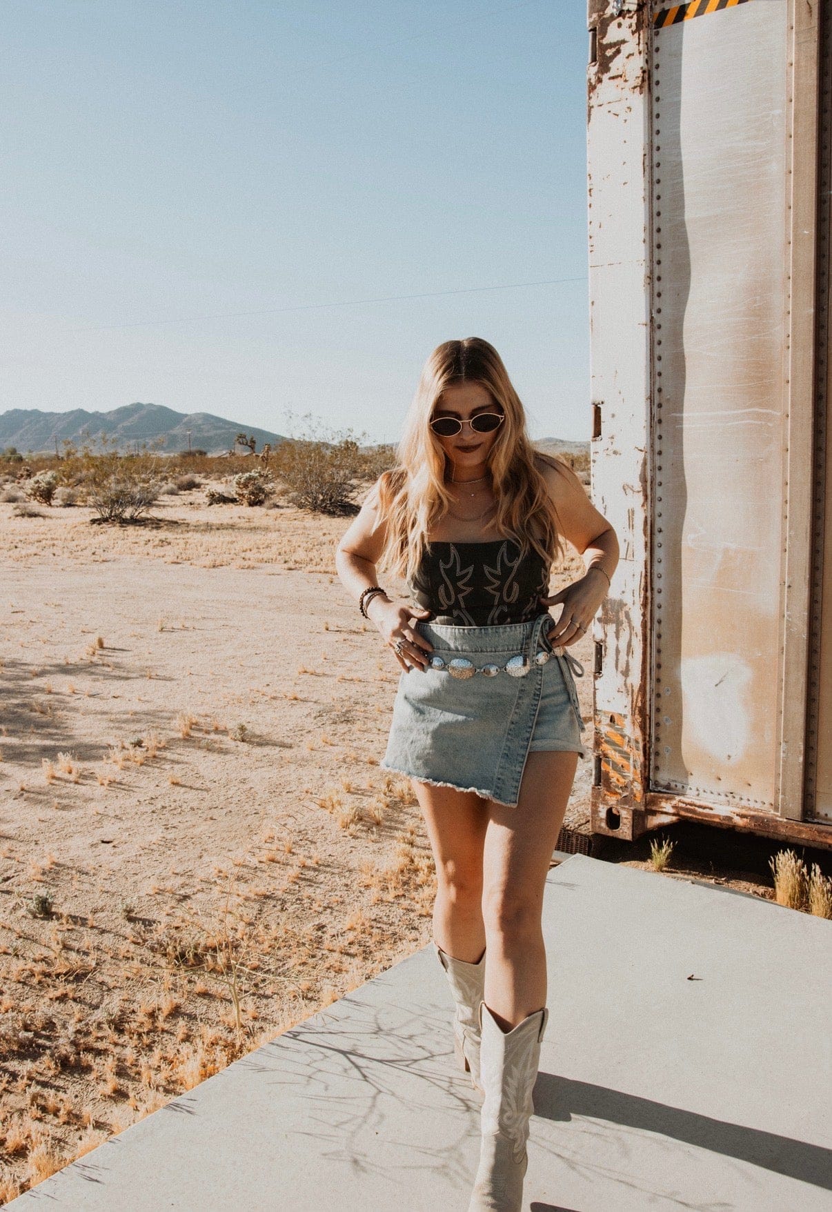 Roaming Travelers Emmy Denim Skort available in Joshua Tree at JT Trading Post