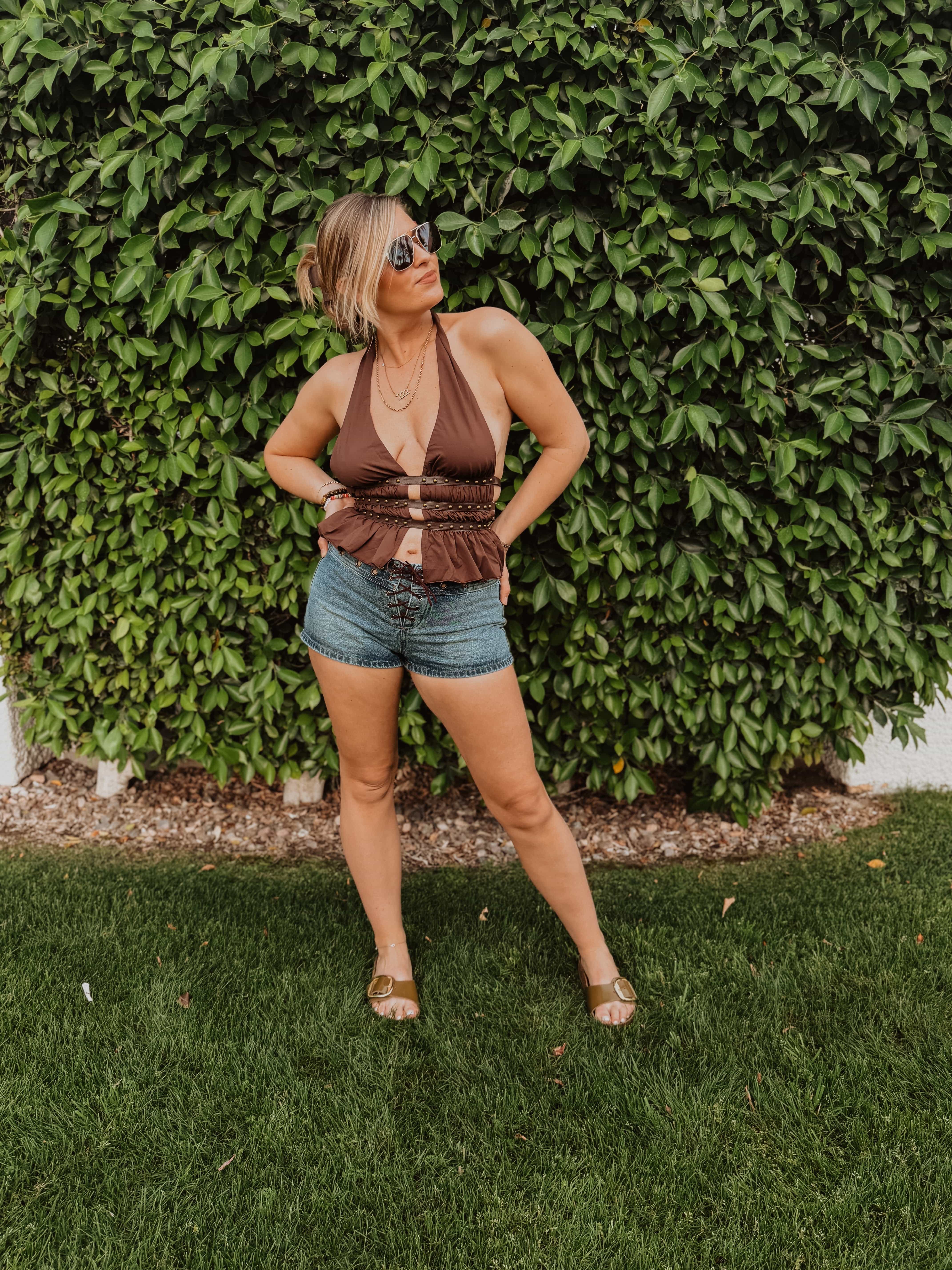 Roaming Travelers Indie Western Split Front Studded Halter Top available in Joshua Tree at JT Trading Post