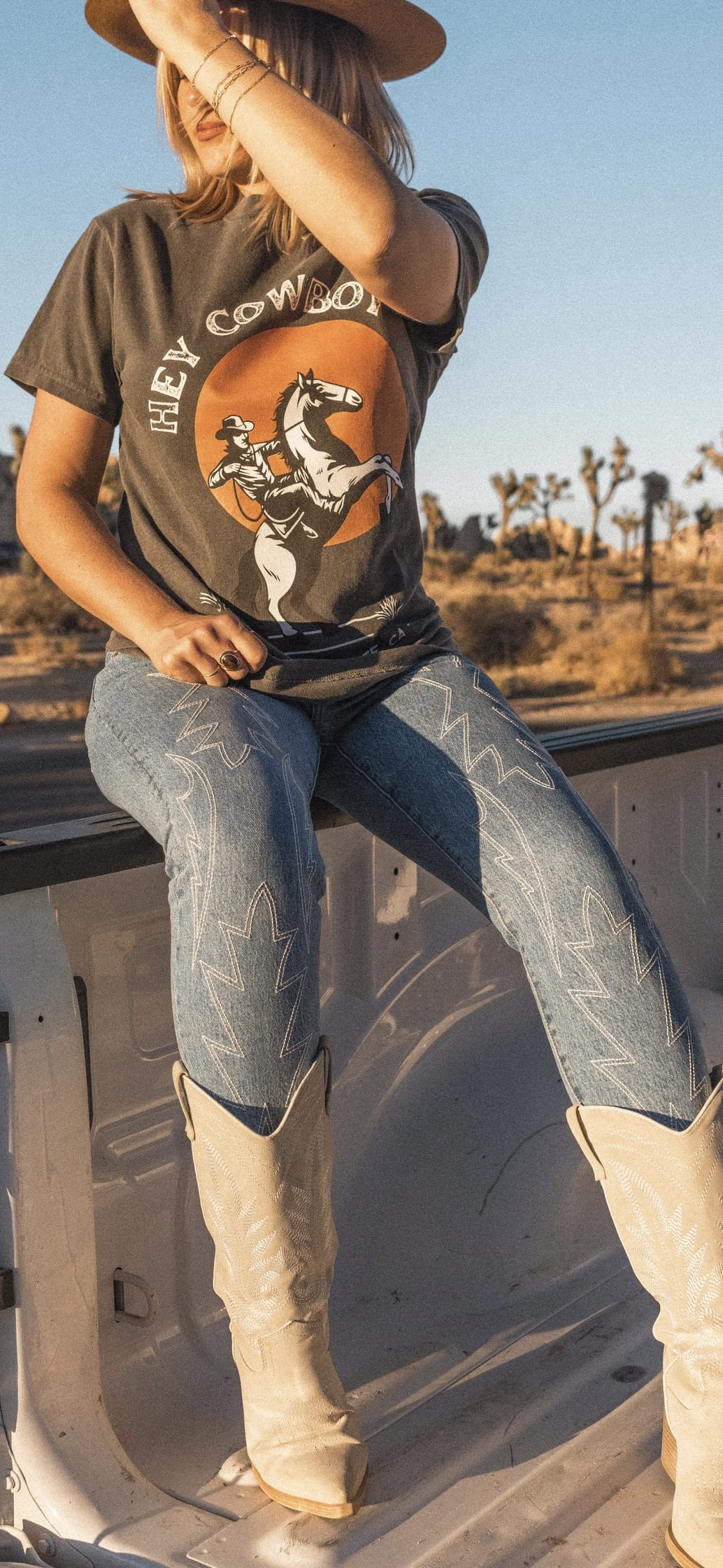 Roaming Travelers JT Hey Cowboy Shirt available in Joshua Tree at JT Trading Post