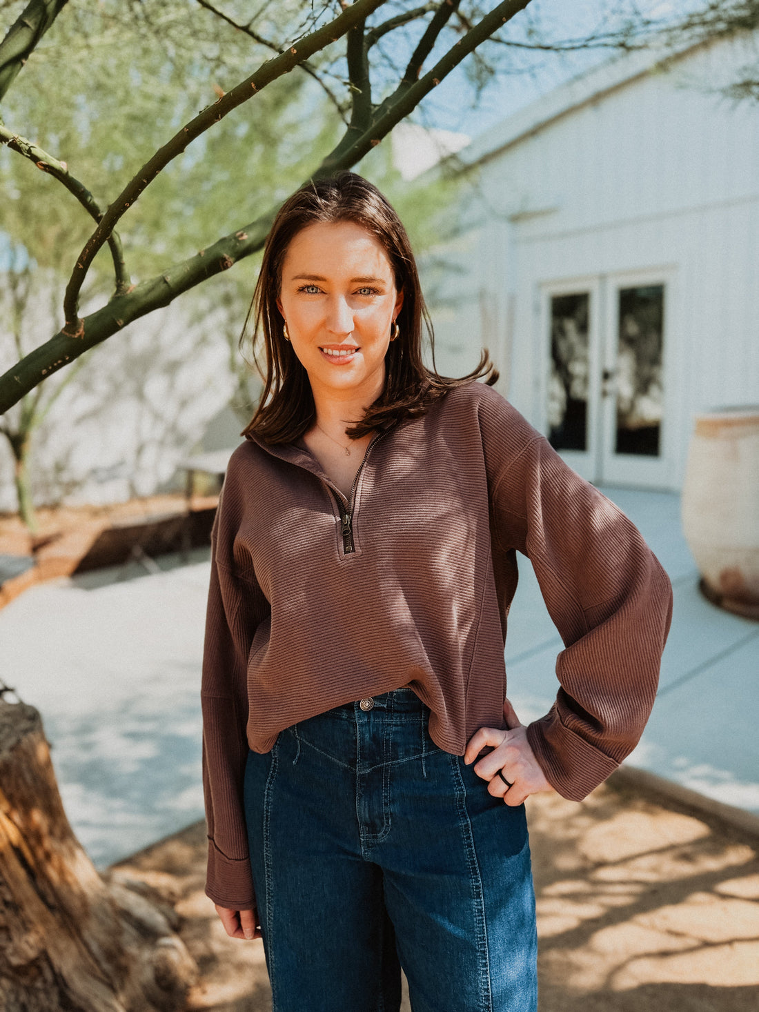 Roaming Travelers We The Free Celeste Quarter Zip available in Joshua Tree at JT Trading Post