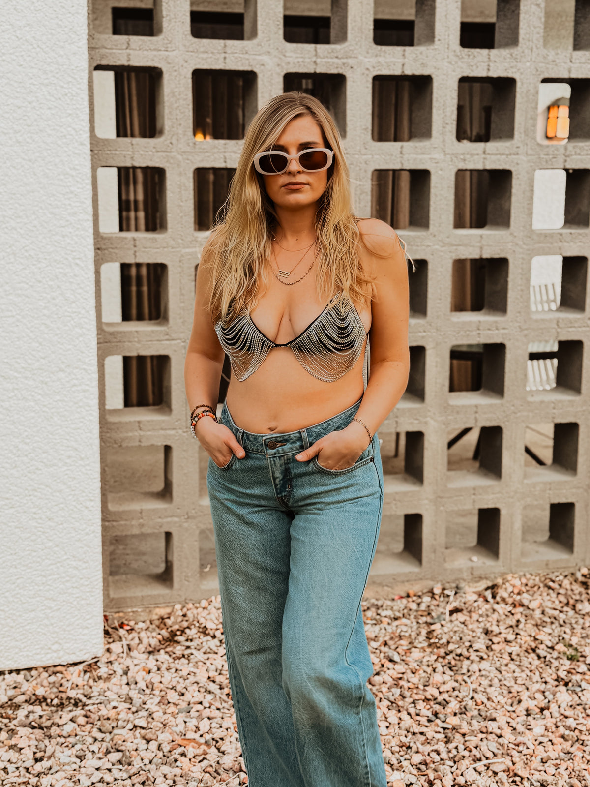Roaming Travelers Rhinestone Bling Black Bralette available in Joshua Tree at JT Trading Post