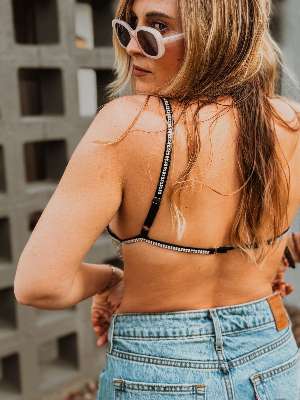 Roaming Travelers Rhinestone Bling Black Bralette available in Joshua Tree at JT Trading Post