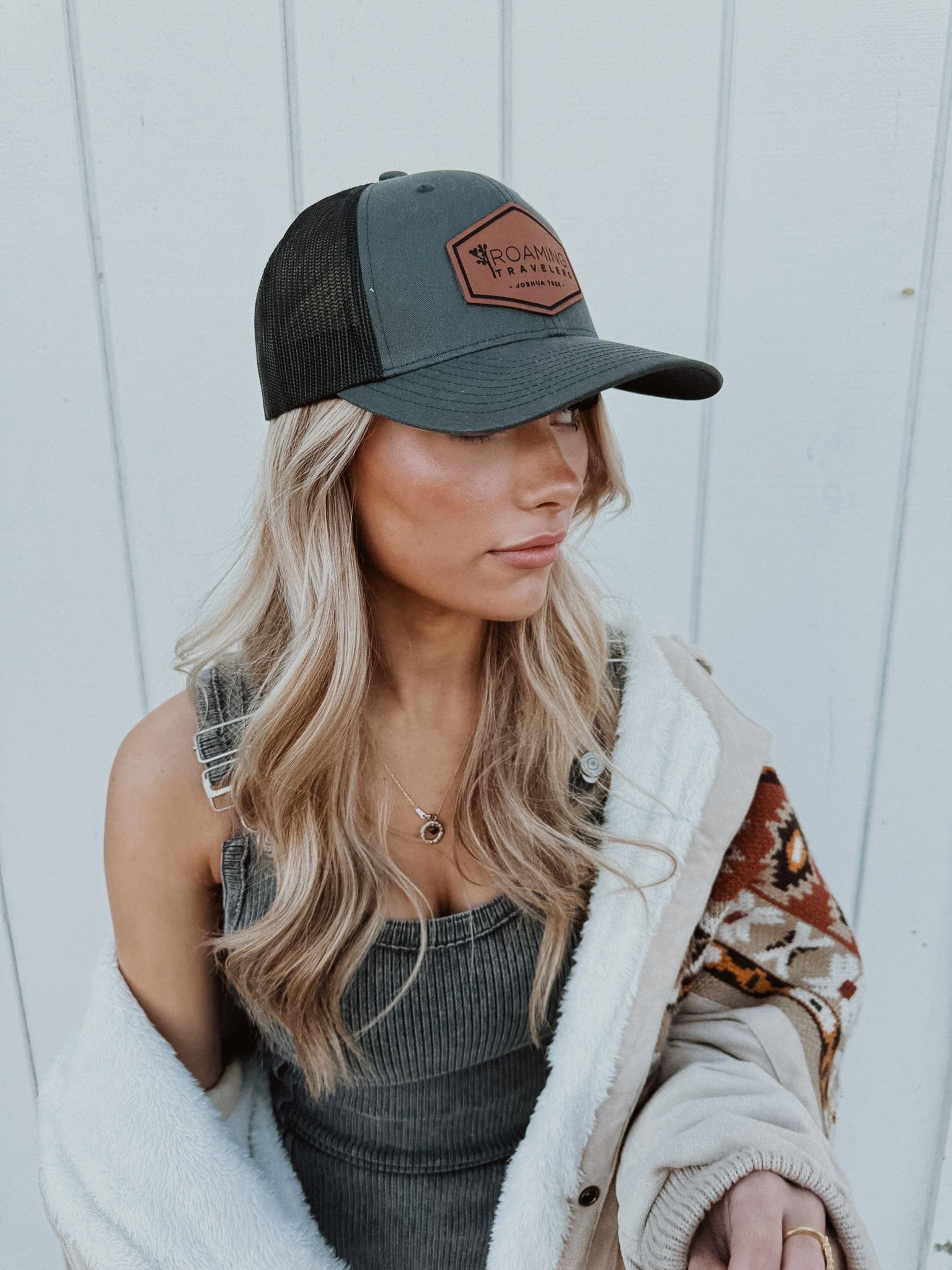 Roaming Travelers Roaming Travelers Leather Patch Hat available in Joshua Tree at JT Trading Post