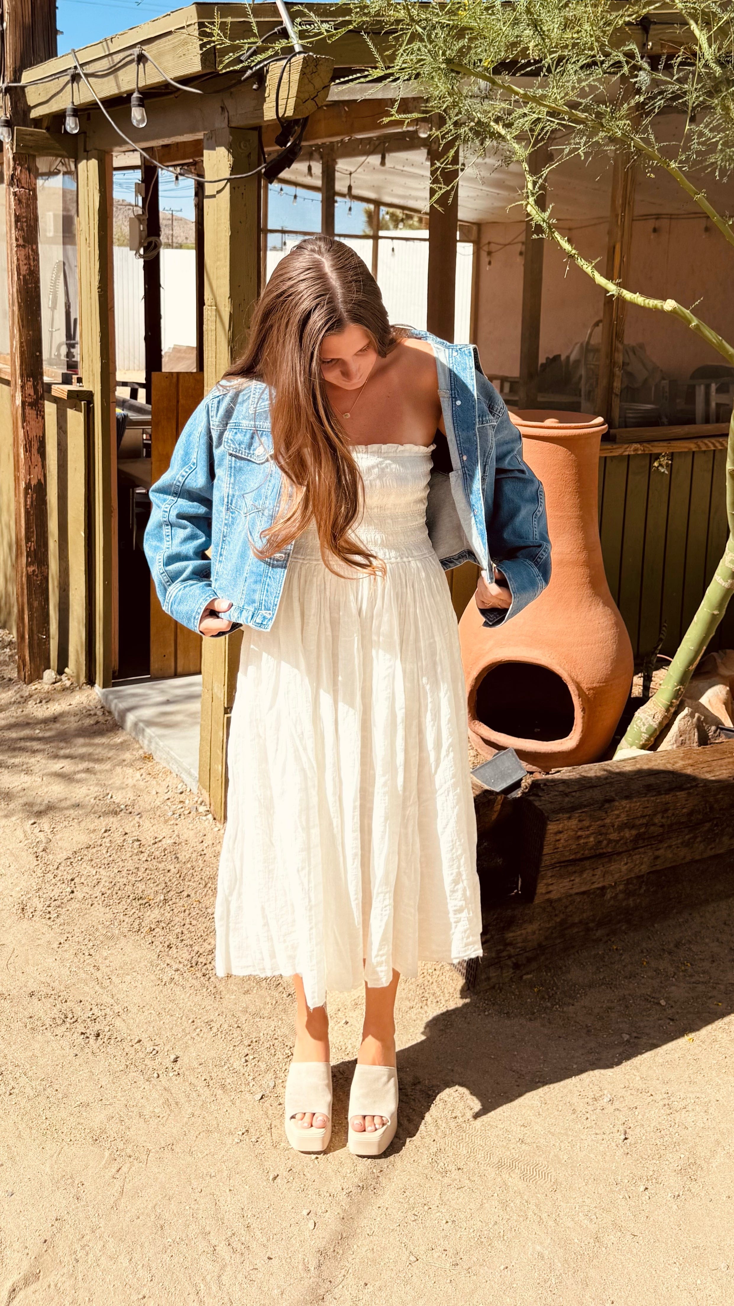 Roaming Travelers Side To Side Cropped Denim Jacket available in Joshua Tree at JT Trading Post