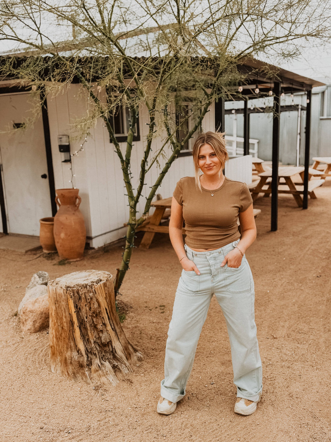 Roaming Travelers Wait a Minute Baby Tee available in Joshua Tree at JT Trading Post