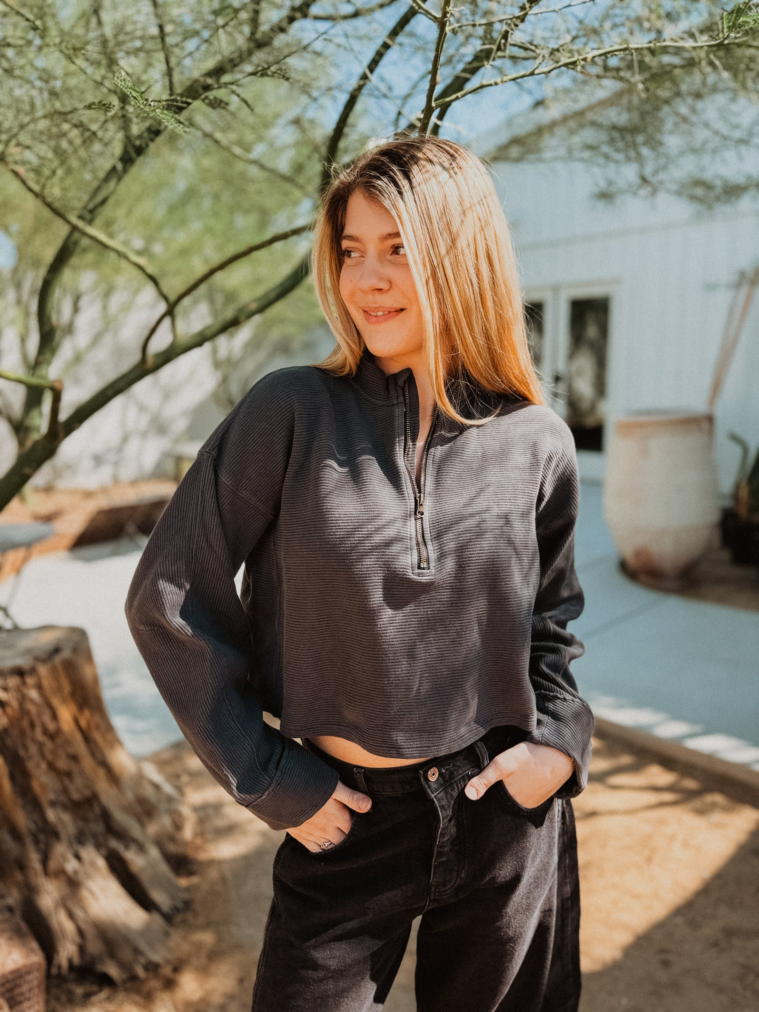Roaming Travelers We The Free Celeste Quarter Zip available in Joshua Tree at JT Trading Post