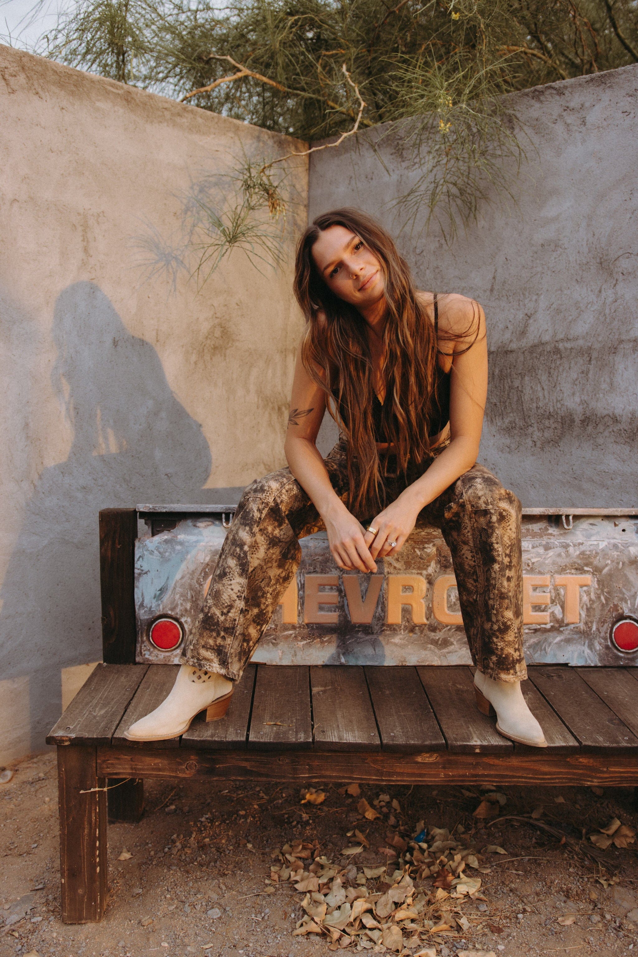 Free People Jeans We The Free Fable Printed Low-Rise Twisted Bowed Jeans