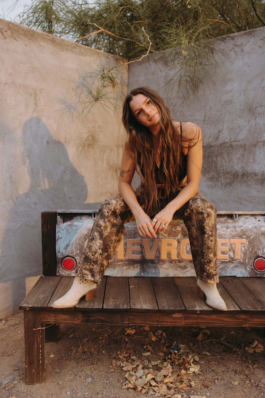 Free People Jeans We The Free Fable Printed Low-Rise Twisted Bowed Jeans