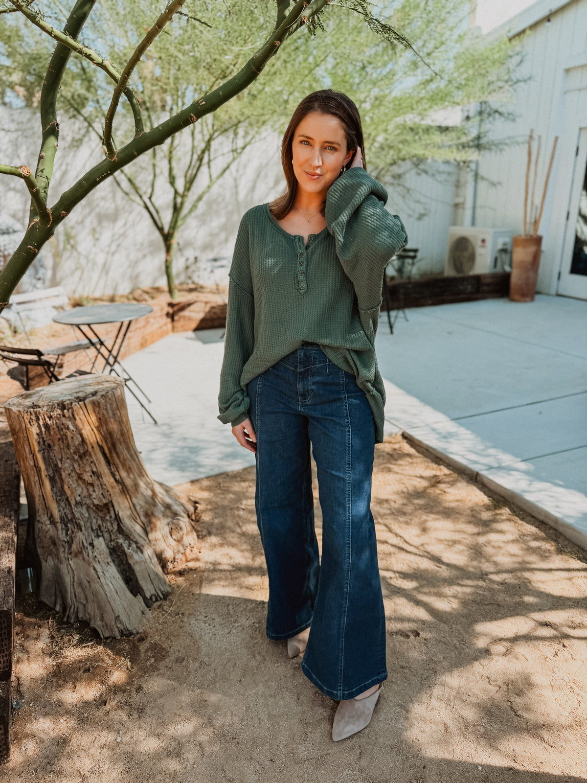 Roaming Travelers We The Free Montreal Oversized Thermal Henley available in Joshua Tree at JT Trading Post