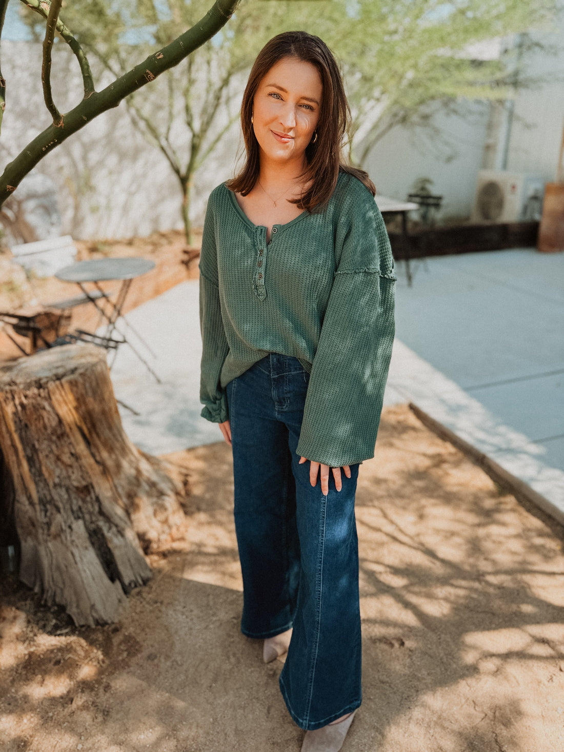 Roaming Travelers We The Free Montreal Oversized Thermal Henley available in Joshua Tree at JT Trading Post
