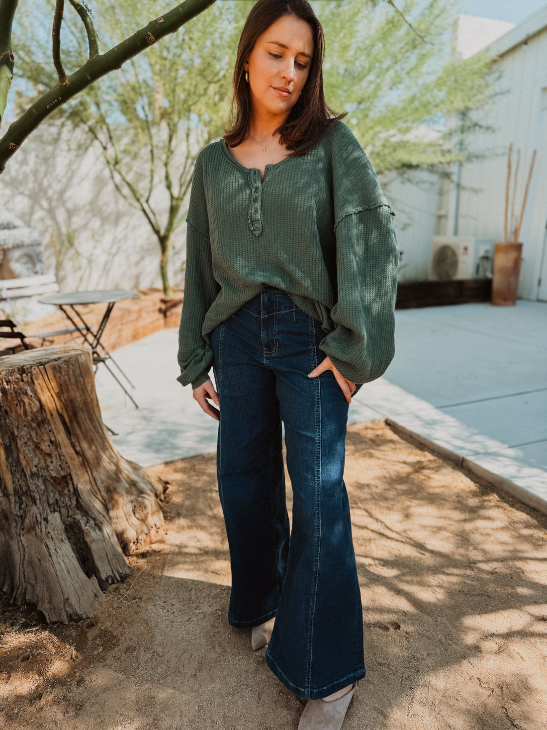 Roaming Travelers We The Free Montreal Oversized Thermal Henley available in Joshua Tree at JT Trading Post