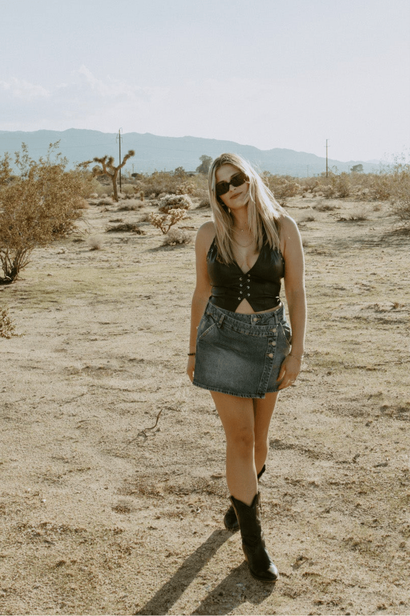 Roaming Travelers Wynne Denim Skirt available in Joshua Tree at JT Trading Post