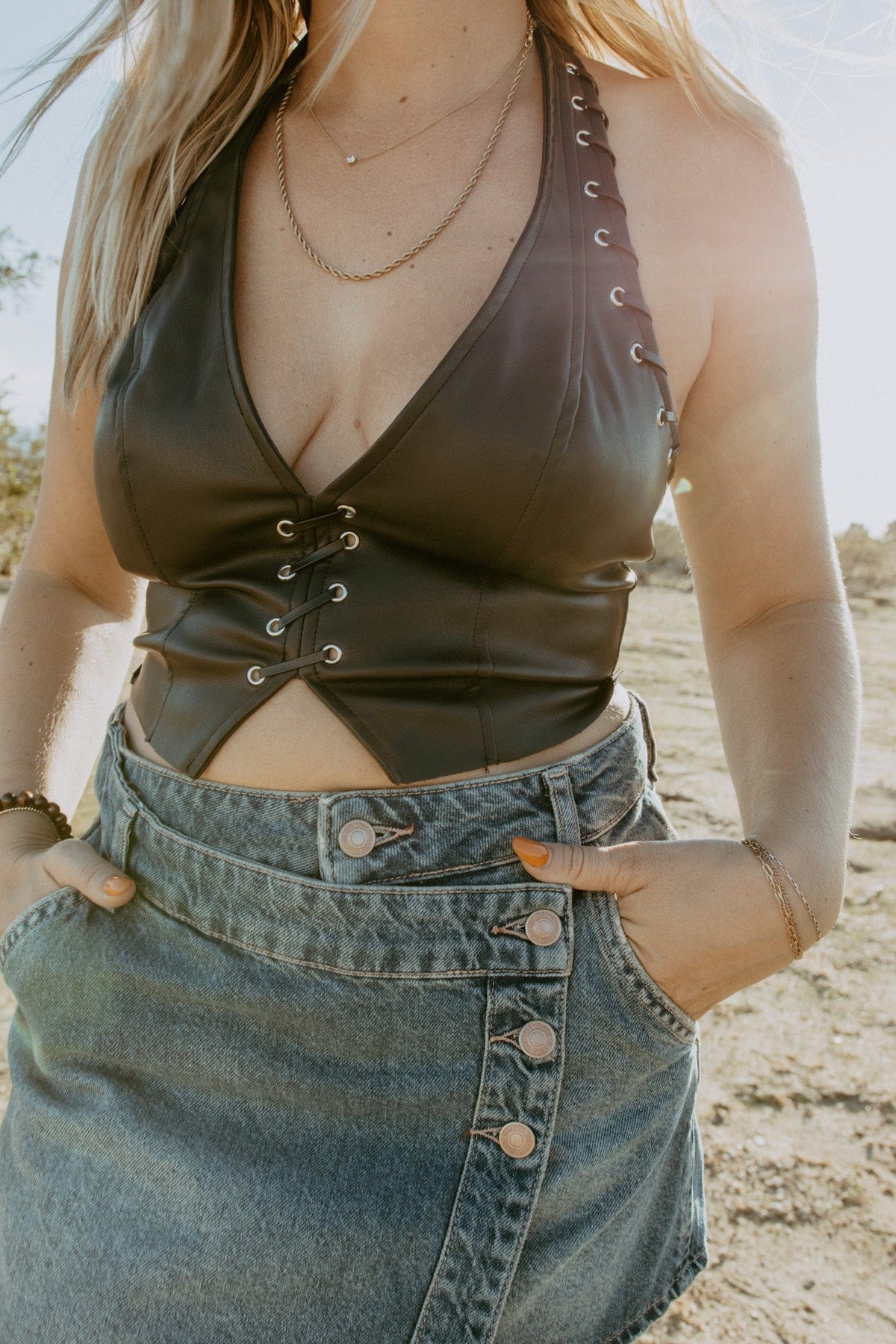 Roaming Travelers Wynne Denim Skirt available in Joshua Tree at JT Trading Post