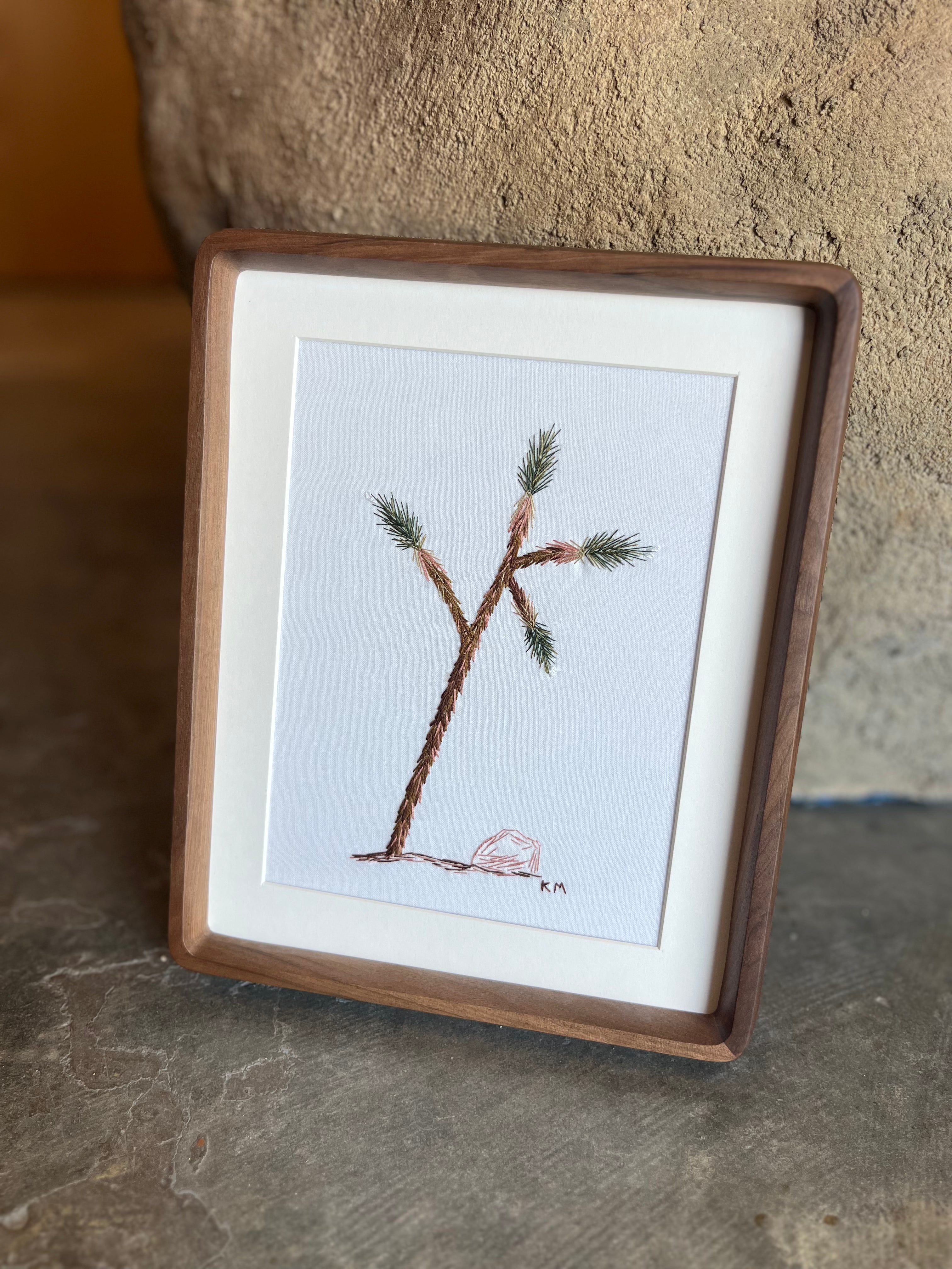 Seamstress Kate Hand-Embroidered Joshua Tree | 8"X10" Walnut Frame available in Joshua Tree at JT Trading Post