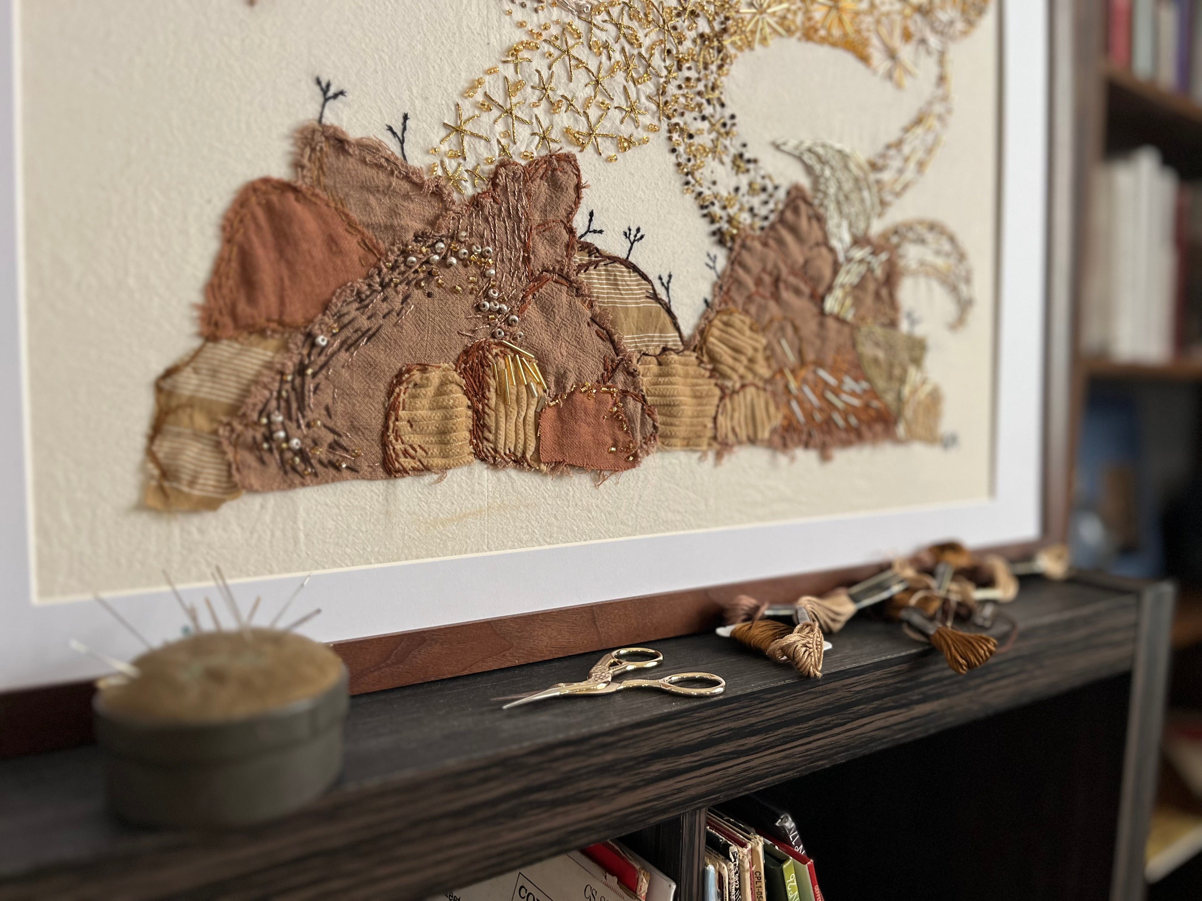 Seamstress Kate Hand Embroidered Art Piece available in Joshua Tree at JT Trading Post