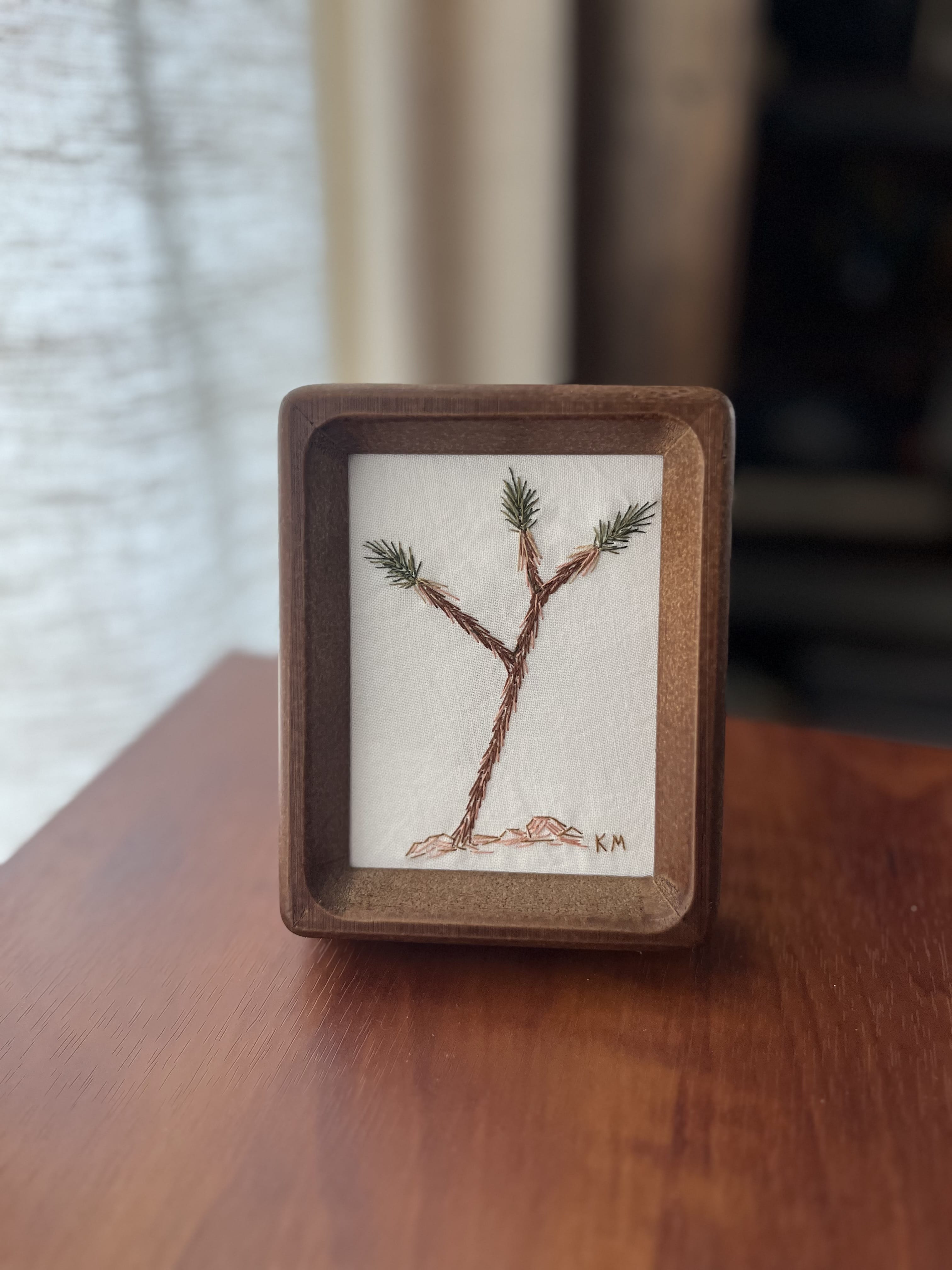 Seamstress Kate Hand Embroidered Joshua Tree |3X4” Dark Frame available in Joshua Tree at JT Trading Post