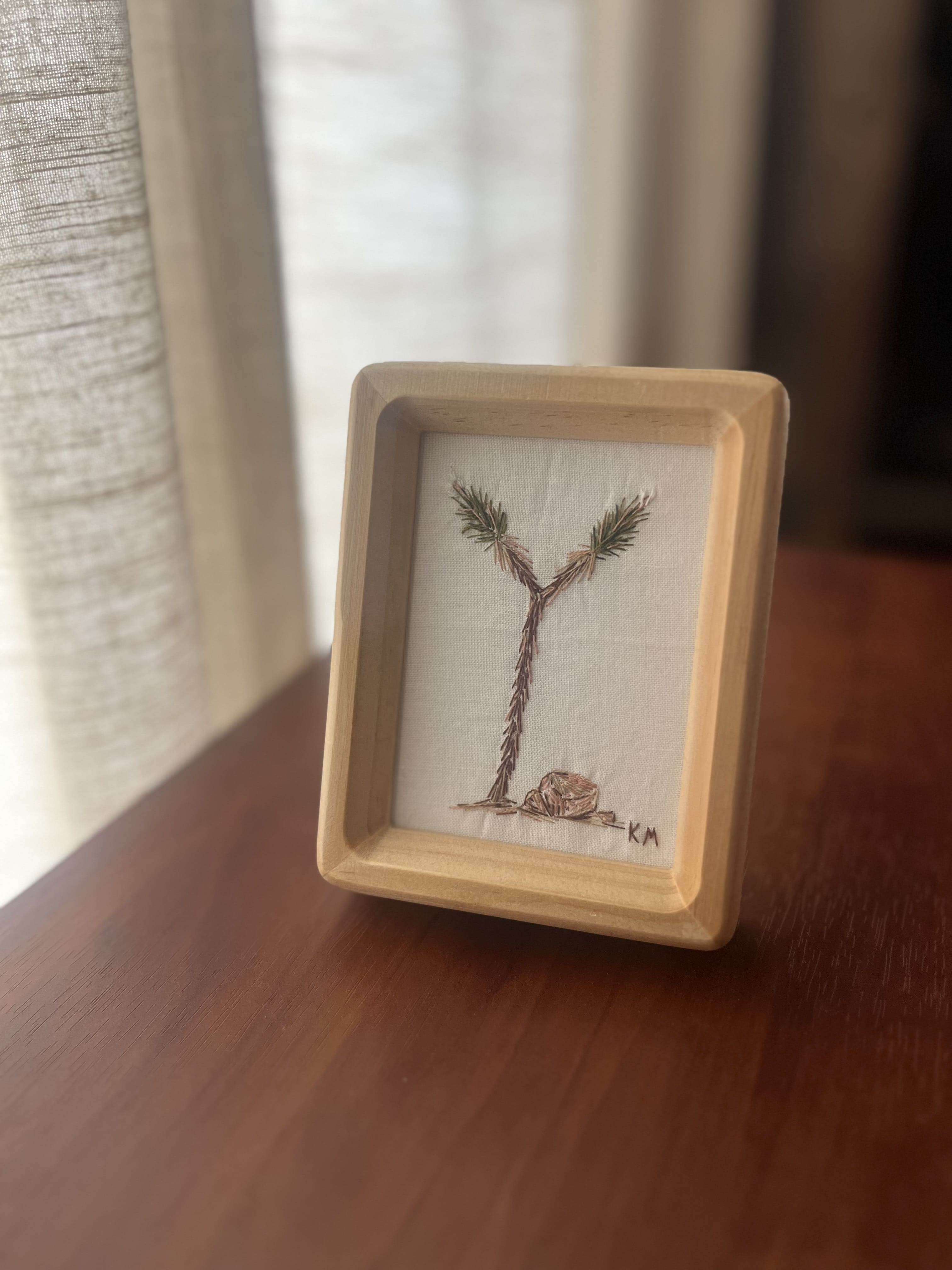 Seamstress Kate Hand Embroidered Joshua Tree | 3X4” Natural Frame available in Joshua Tree at JT Trading Post