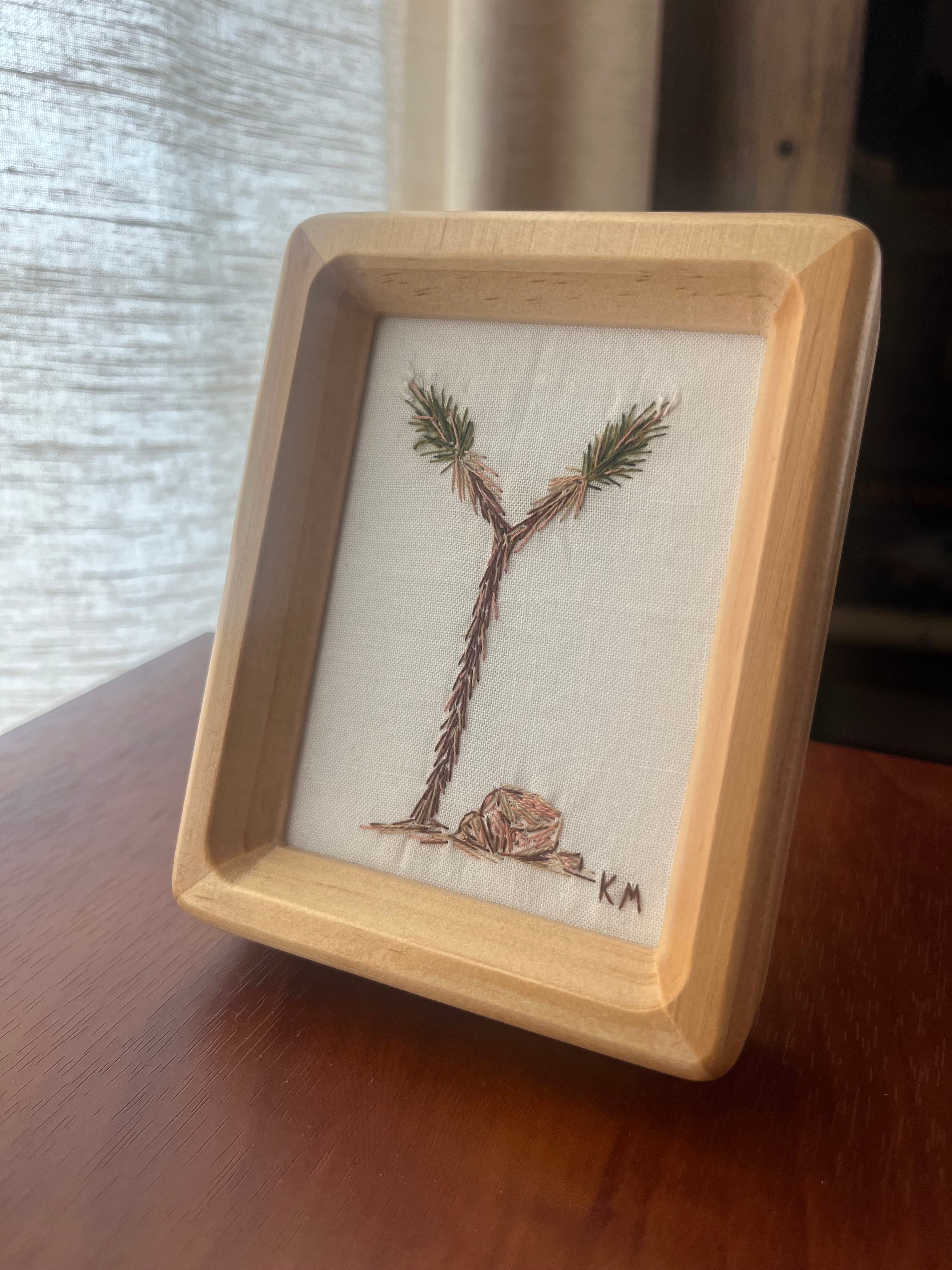 Seamstress Kate Hand Embroidered Joshua Tree | 3X4” Natural Frame available in Joshua Tree at JT Trading Post