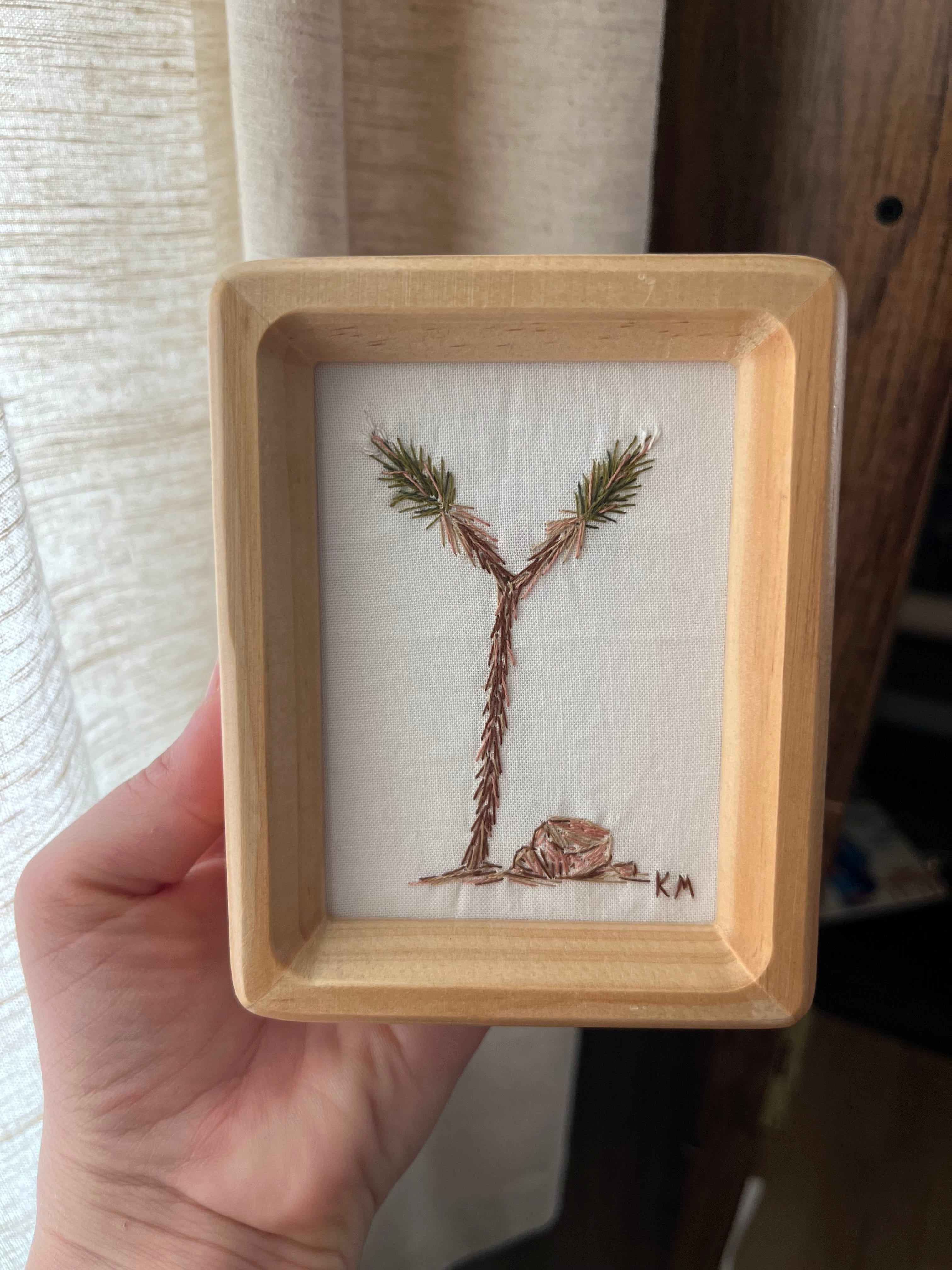 Seamstress Kate Hand Embroidered Joshua Tree | 3X4” Natural Frame available in Joshua Tree at JT Trading Post