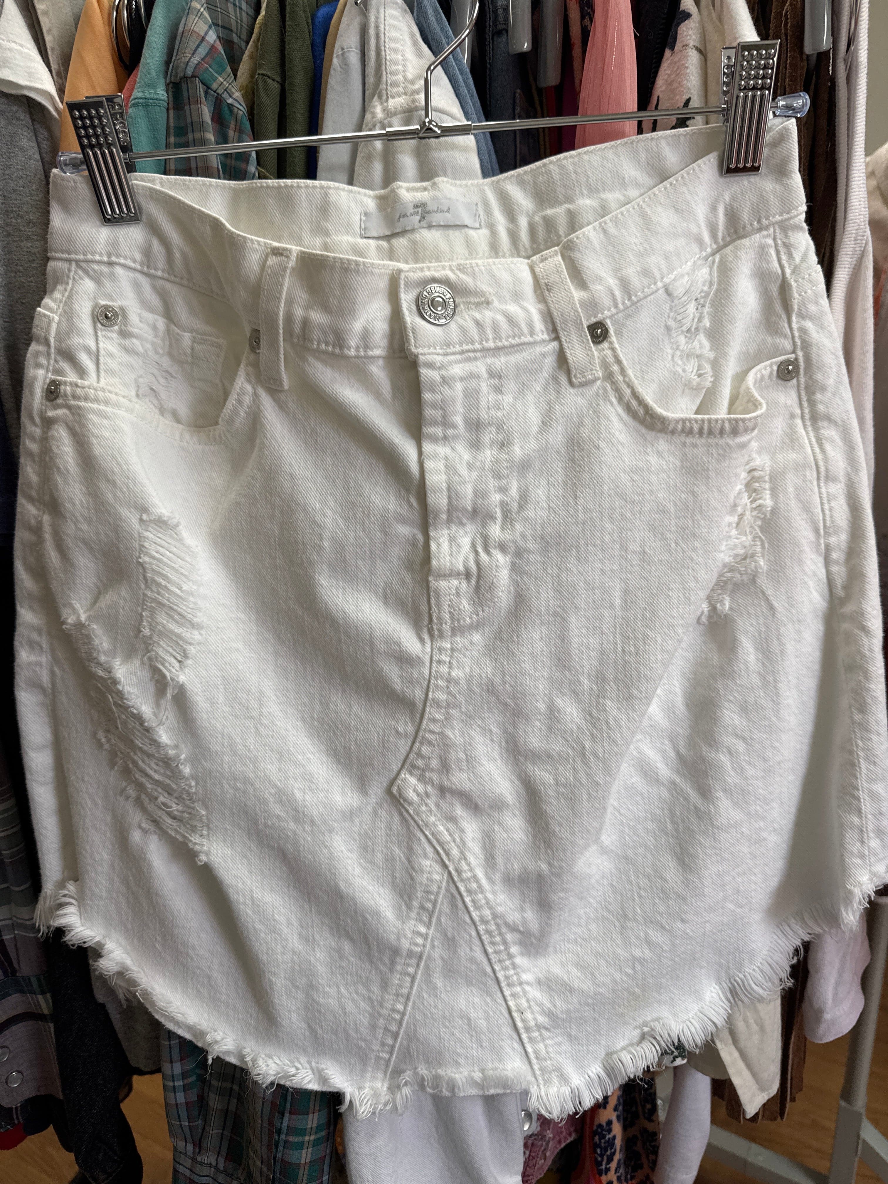 Venus Of The Desert 7 White Denim Distressed Skirt available in Joshua Tree at JT Trading Post