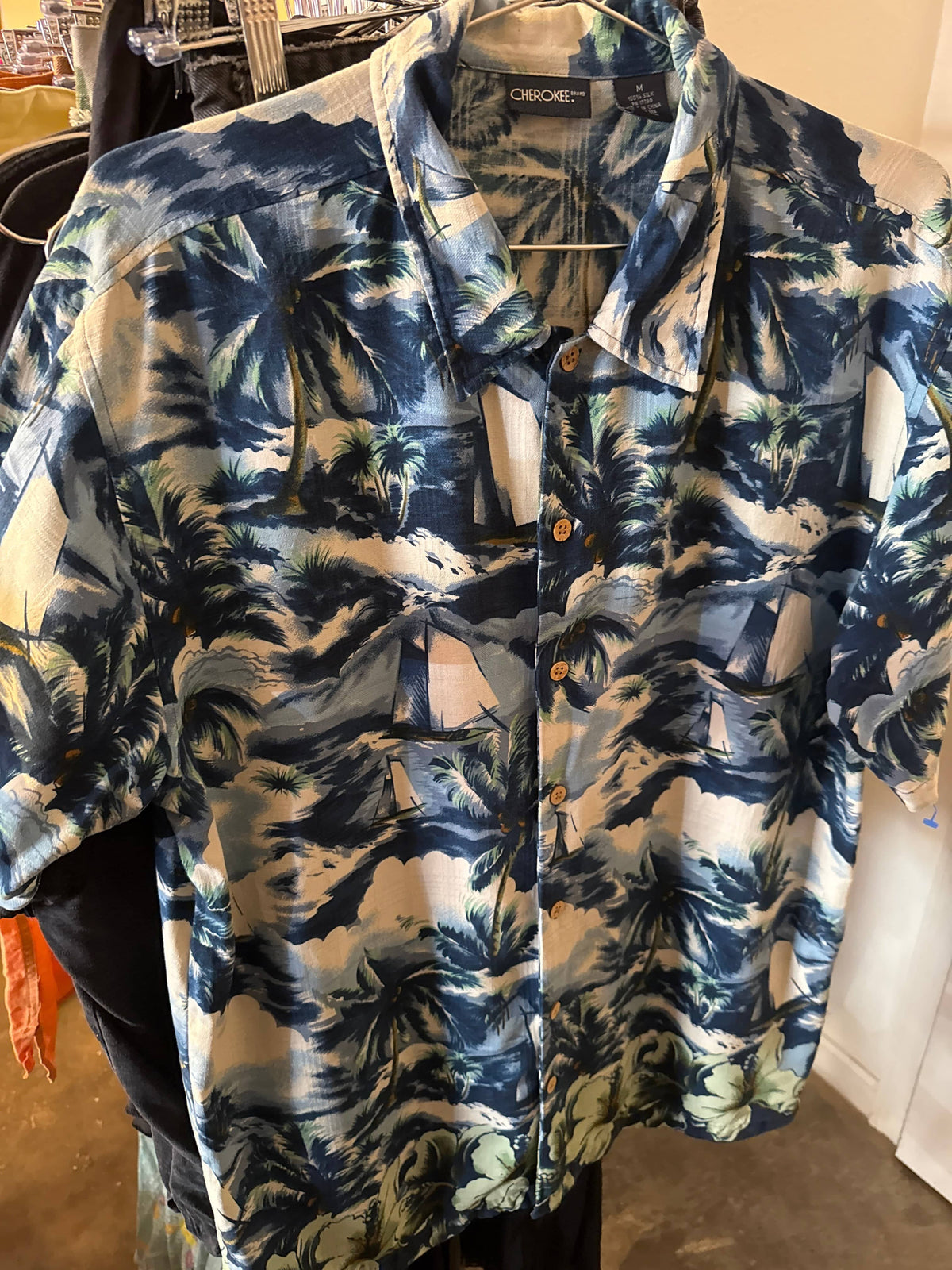 90s Cherokee Silk Blue Hawaiian Shirt