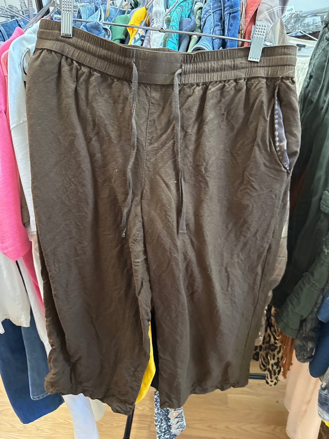 Venus Of The Desert Coldwater Brown Linen Blend Capris available in Joshua Tree at JT Trading Post