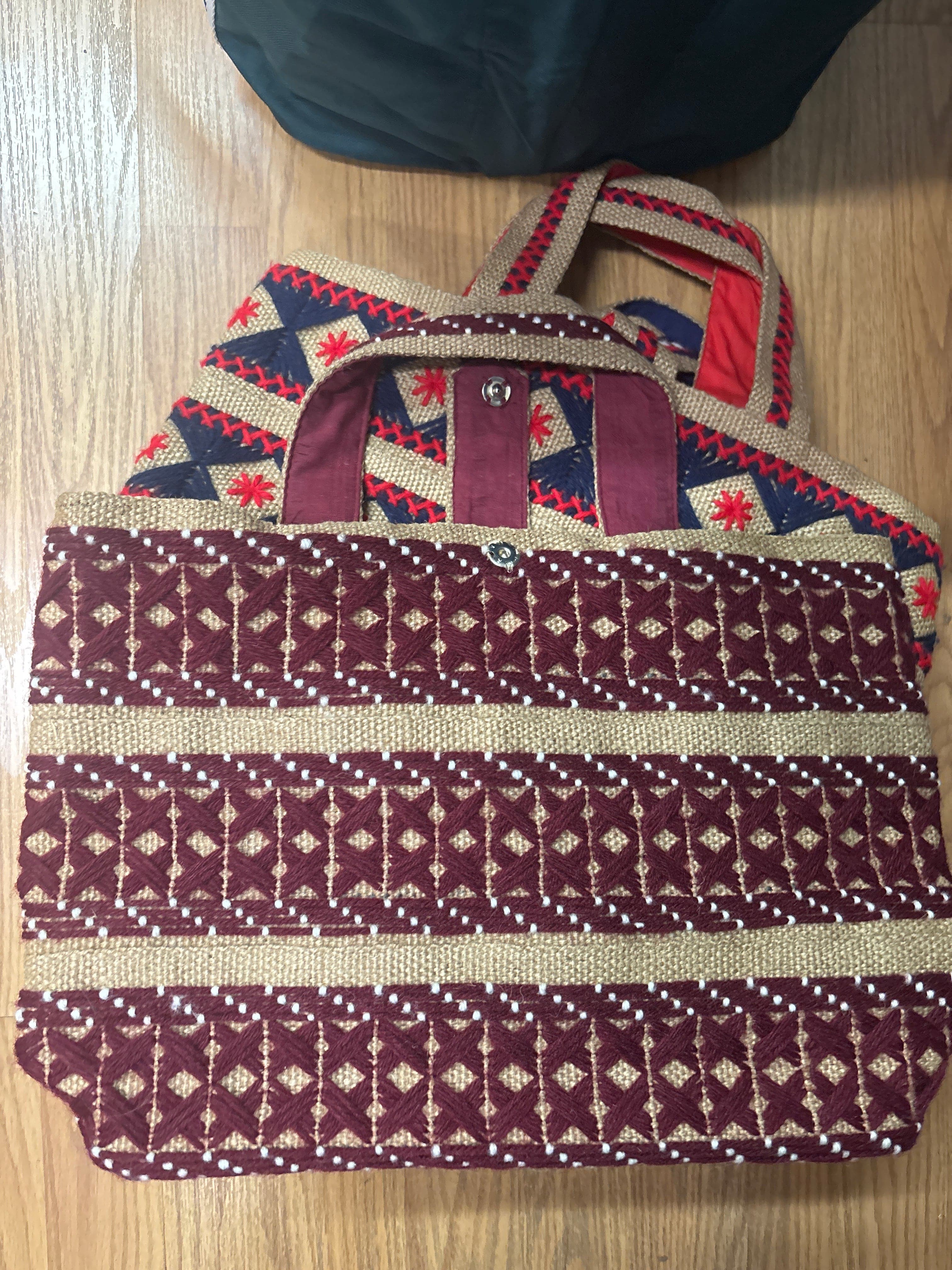 Venus Of The Desert Handmade embroidered jute hand bag available in Joshua Tree at JT Trading Post