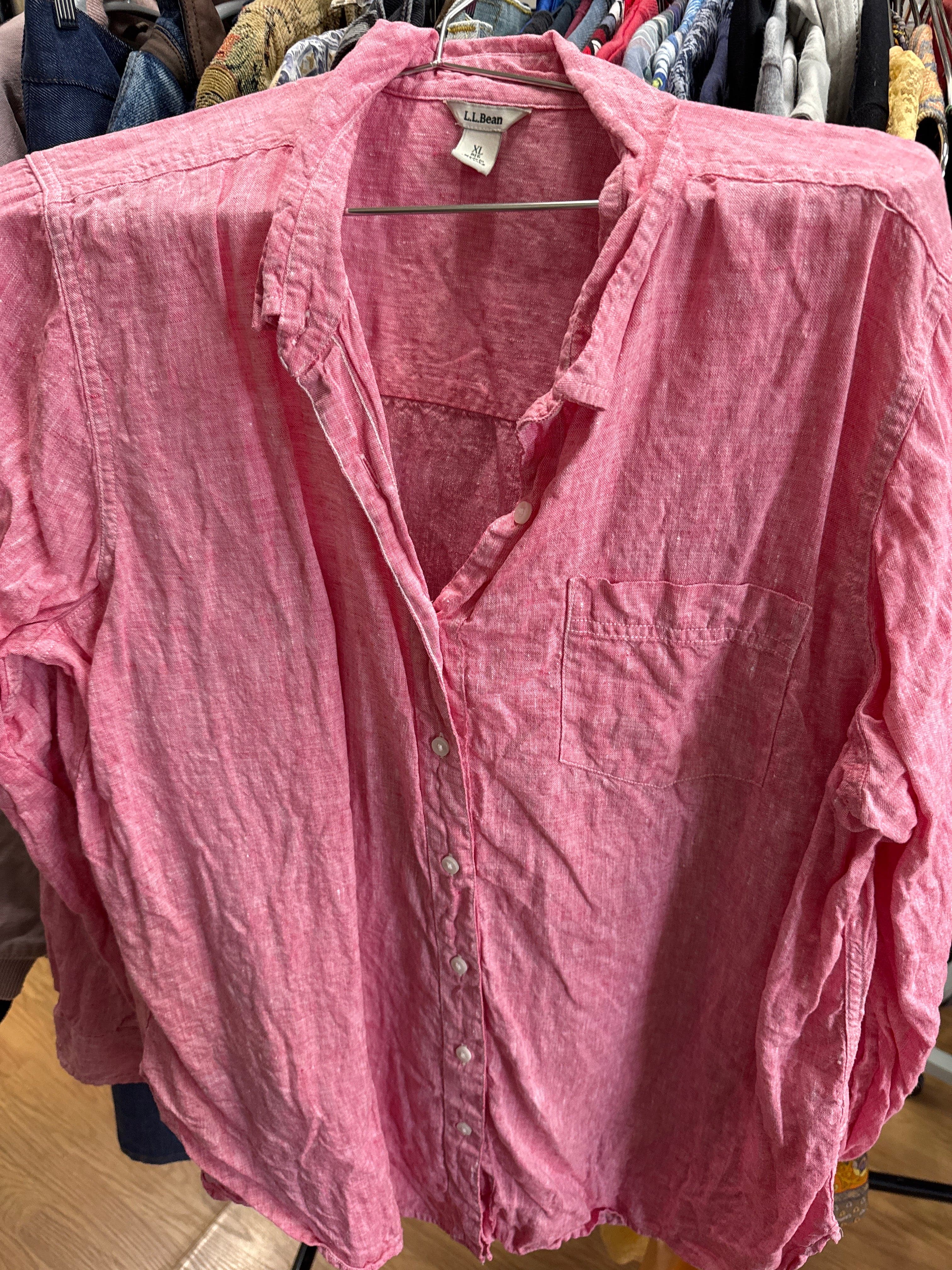 Venus Of The Desert LL Bean Pink Linen Button Up available in Joshua Tree at JT Trading Post