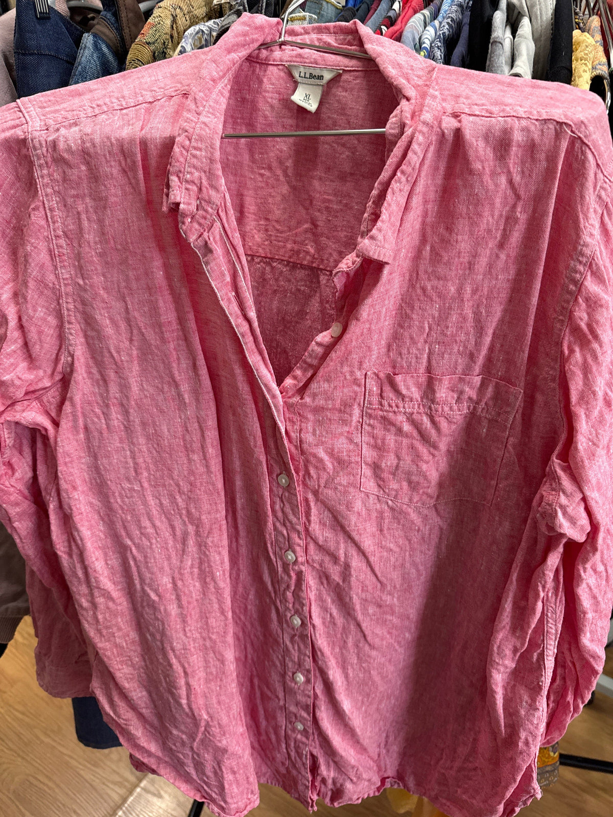 LL Bean Pink Linen Button Up