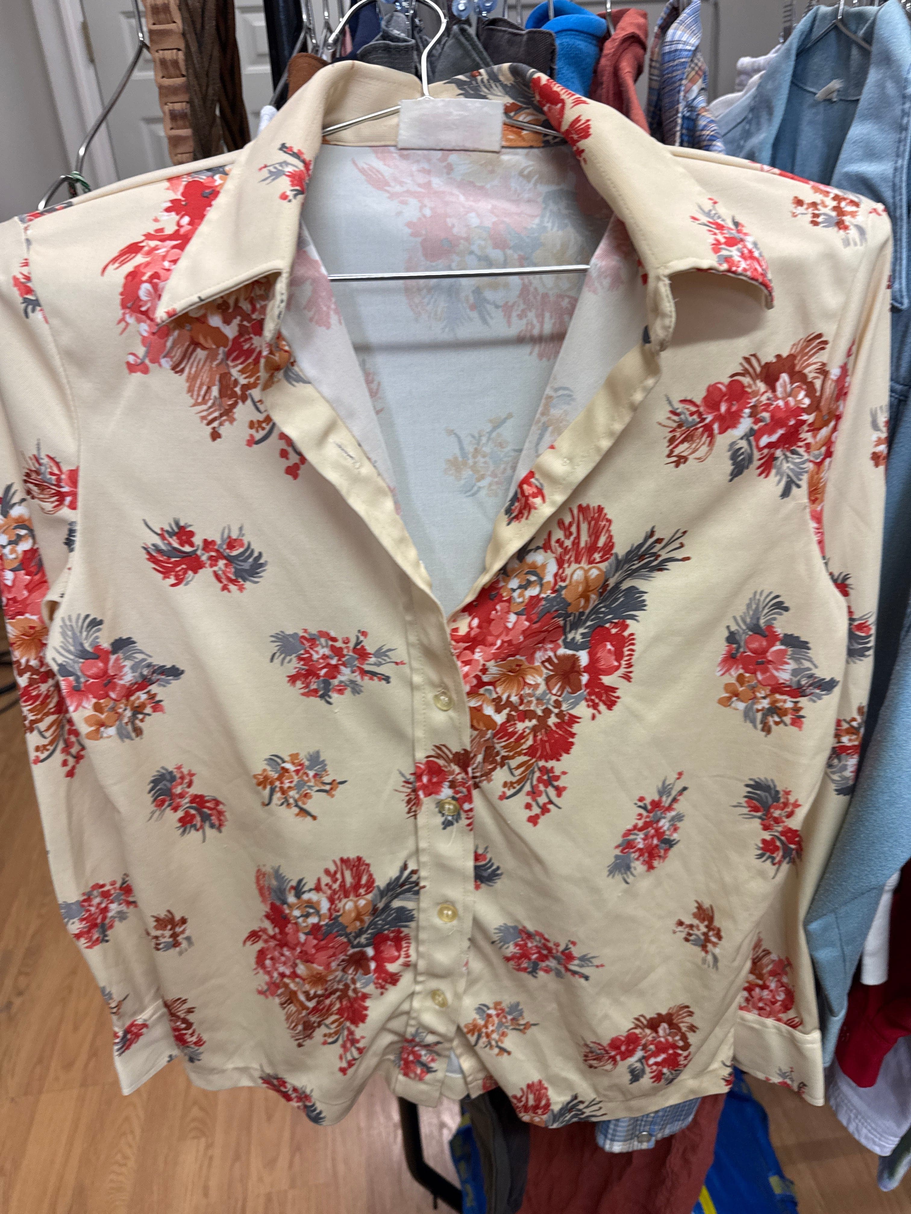 Venus Of The Desert Vtg Butter Yellow Red Floral Top available in Joshua Tree at JT Trading Post