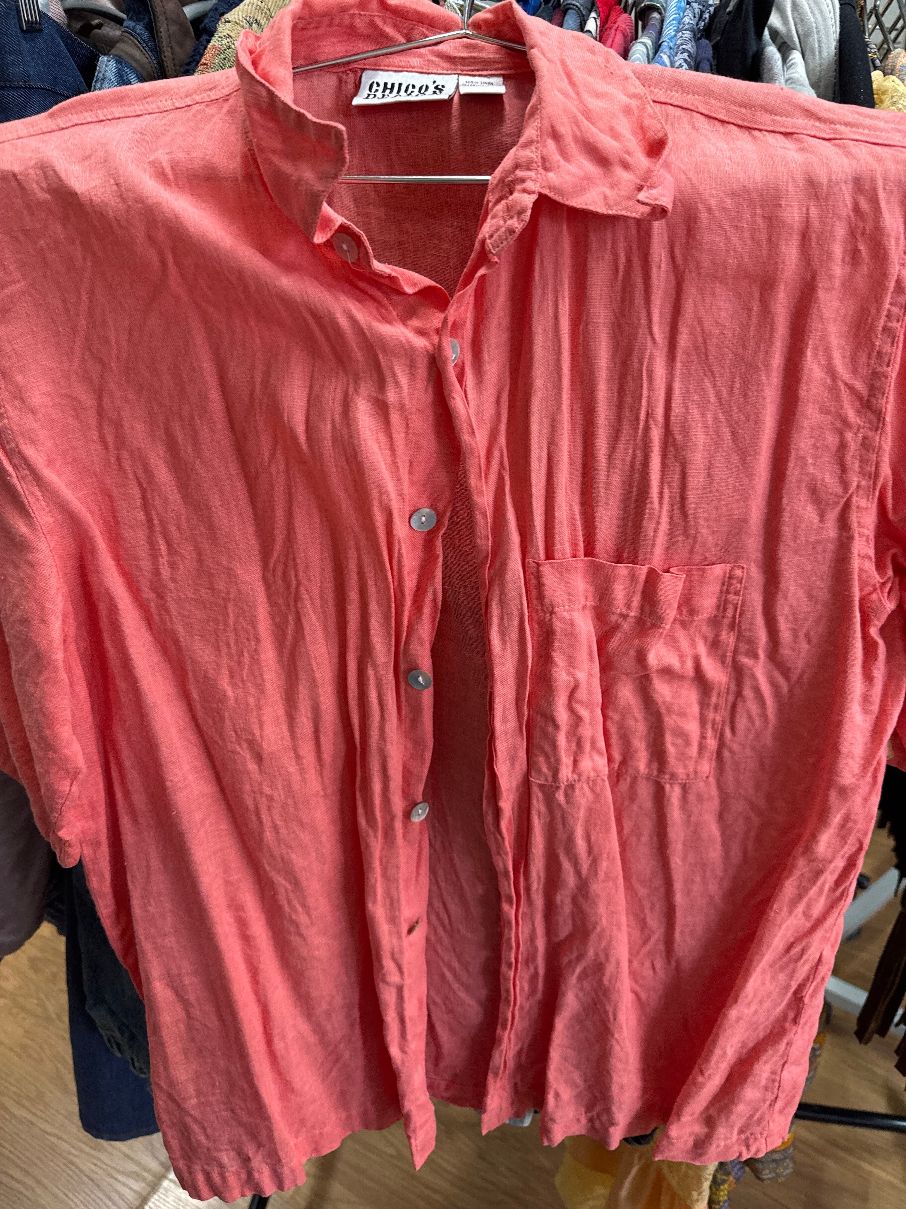 Venus Of The Desert Vtg Chicos Coral Linen Shirt available in Joshua Tree at JT Trading Post