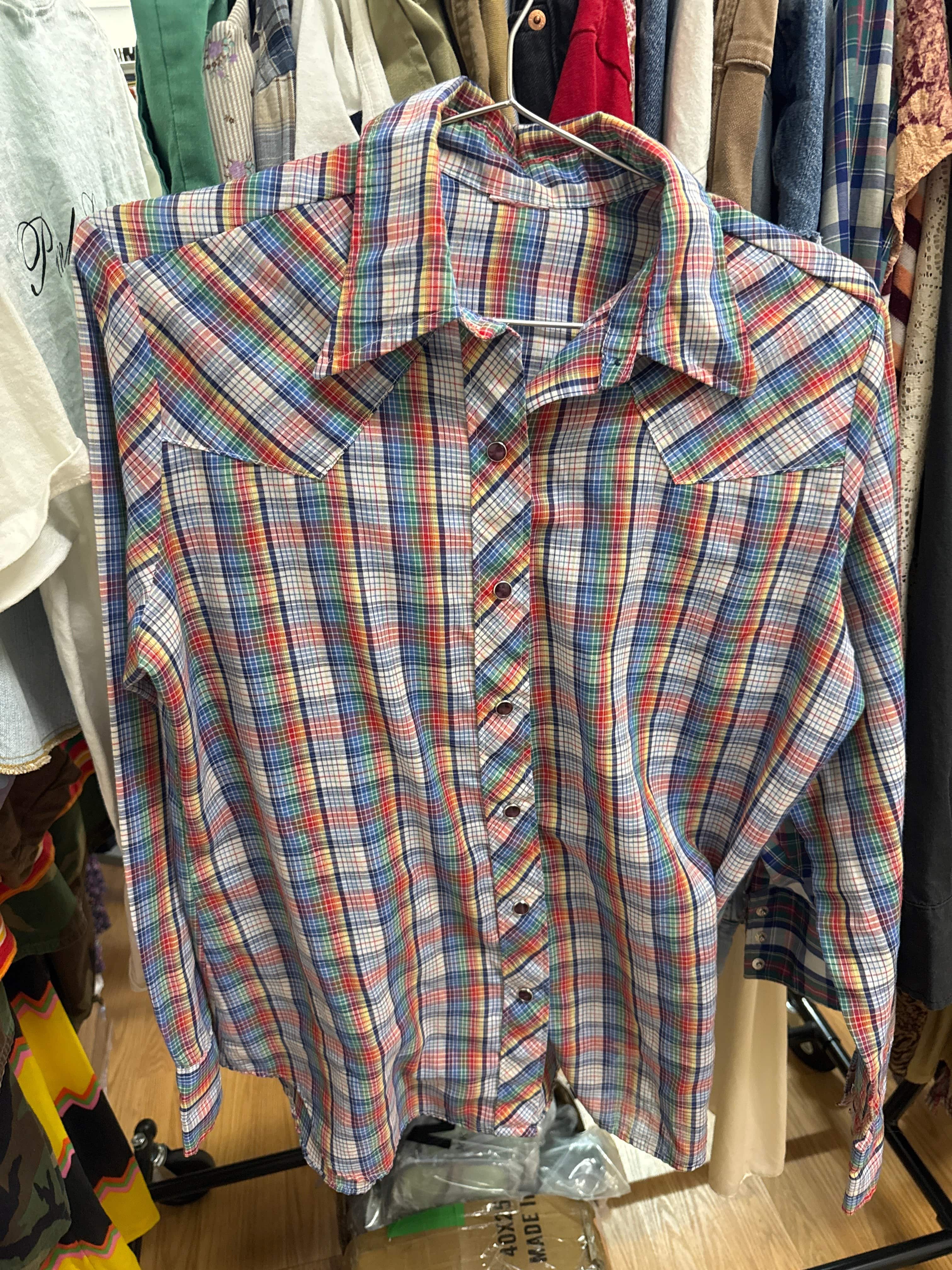 Venus Of The Desert Vtg Colorful Plaid Snaps Shirt available in Joshua Tree at JT Trading Post