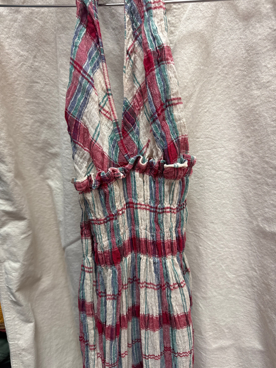 Vtg Cotton Gauze Halter Maxi Dress