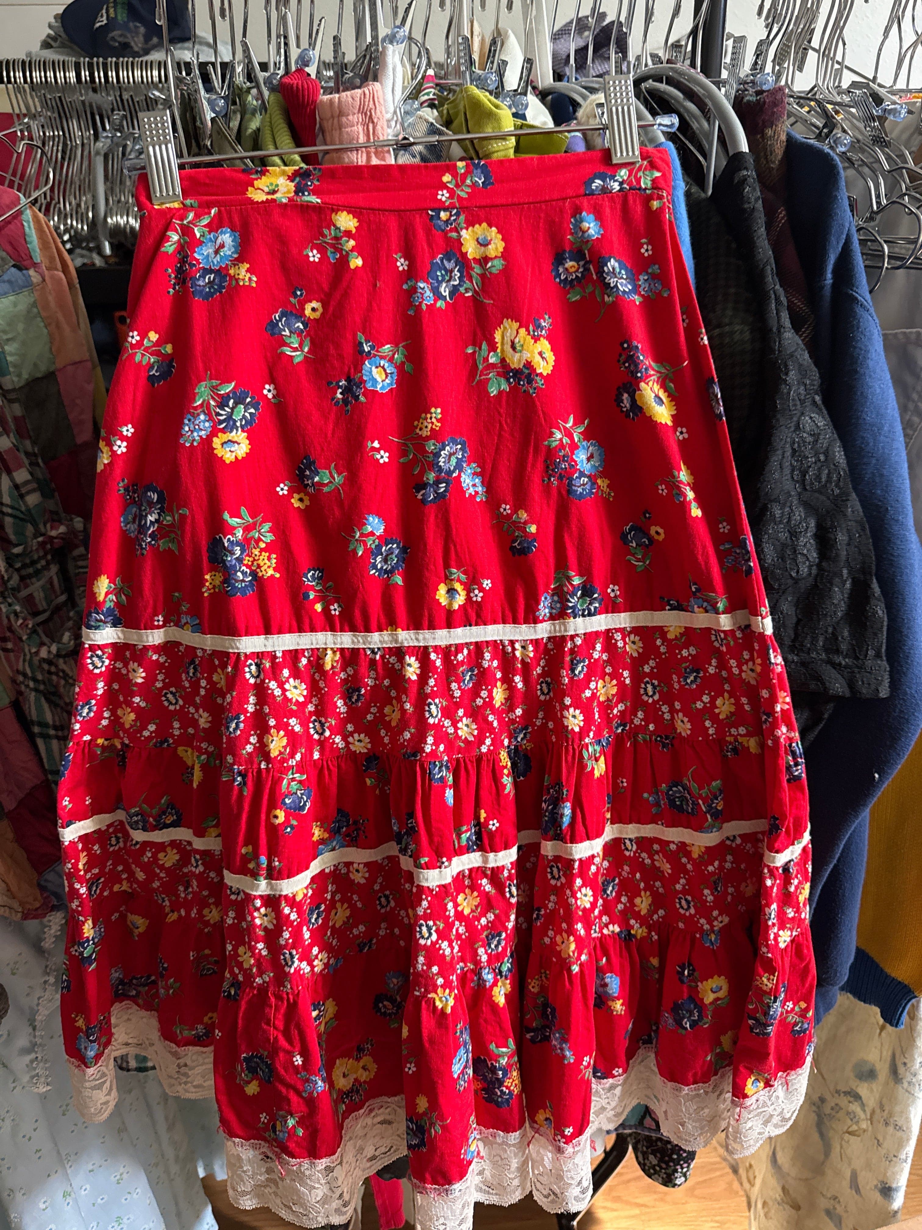 Venus Of The Desert VTG Handmade Red Floral Skirt available in Joshua Tree at JT Trading Post