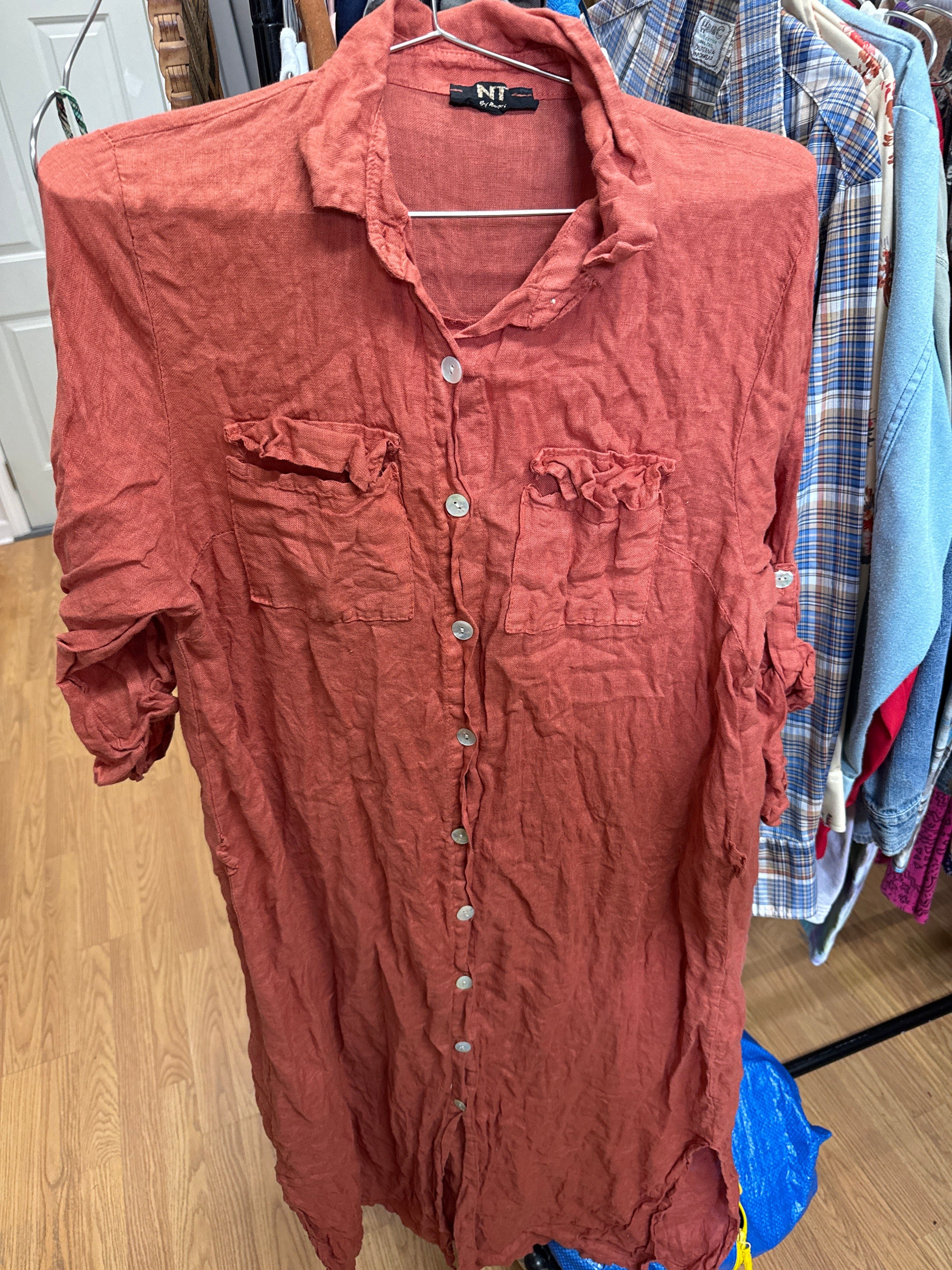 Venus Of The Desert Vtg Italy Linen Rust Red Button Dress available in Joshua Tree at JT Trading Post