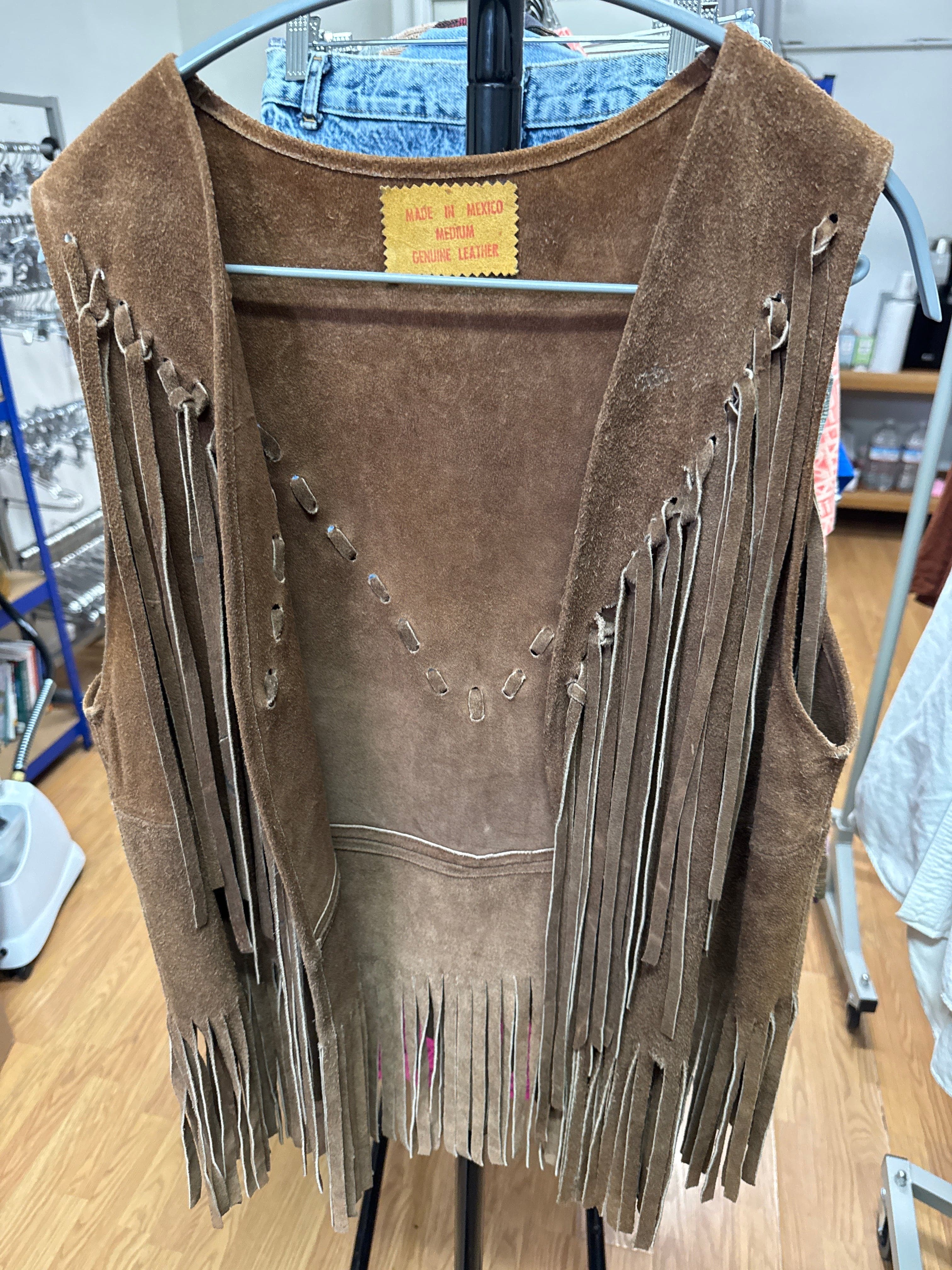 Venus Of The Desert Vtg Mexico Fringe Leather Vest available in Joshua Tree at JT Trading Post