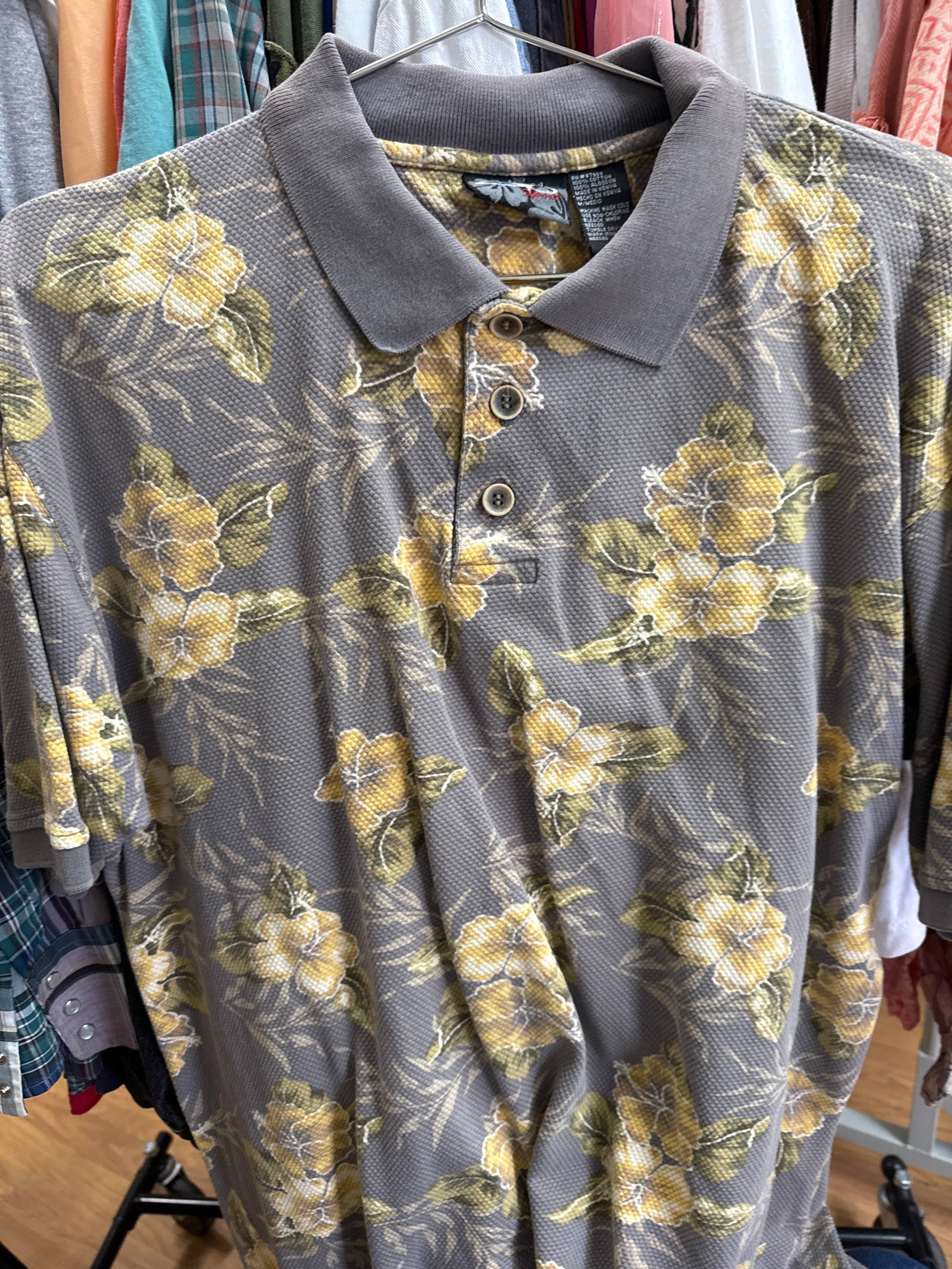 Venus Of The Desert Vtg Op Sport Grey Floral Polo available in Joshua Tree at JT Trading Post