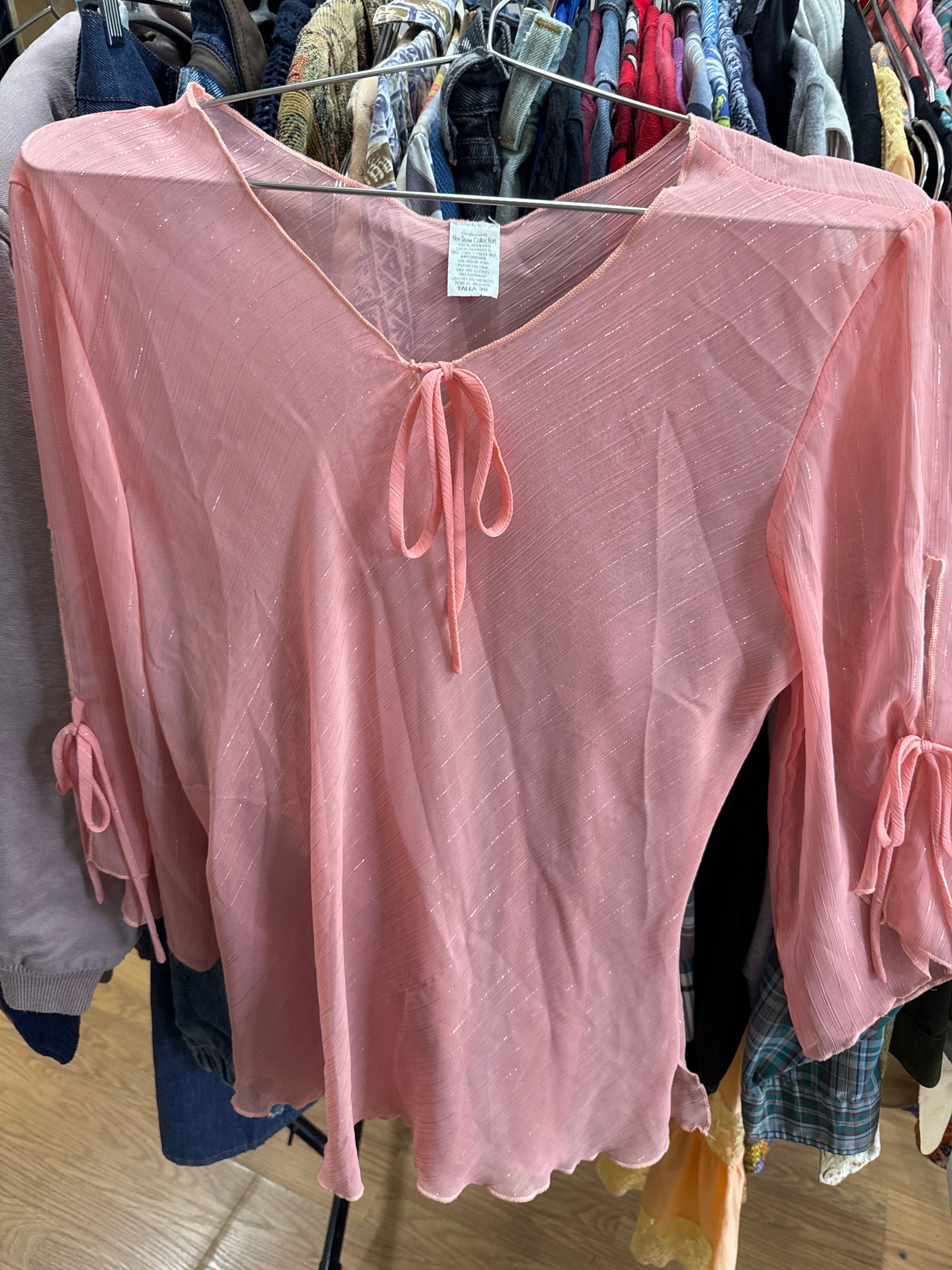 Venus Of The Desert Vtg Pink Gold Flowy Sheer Top available in Joshua Tree at JT Trading Post
