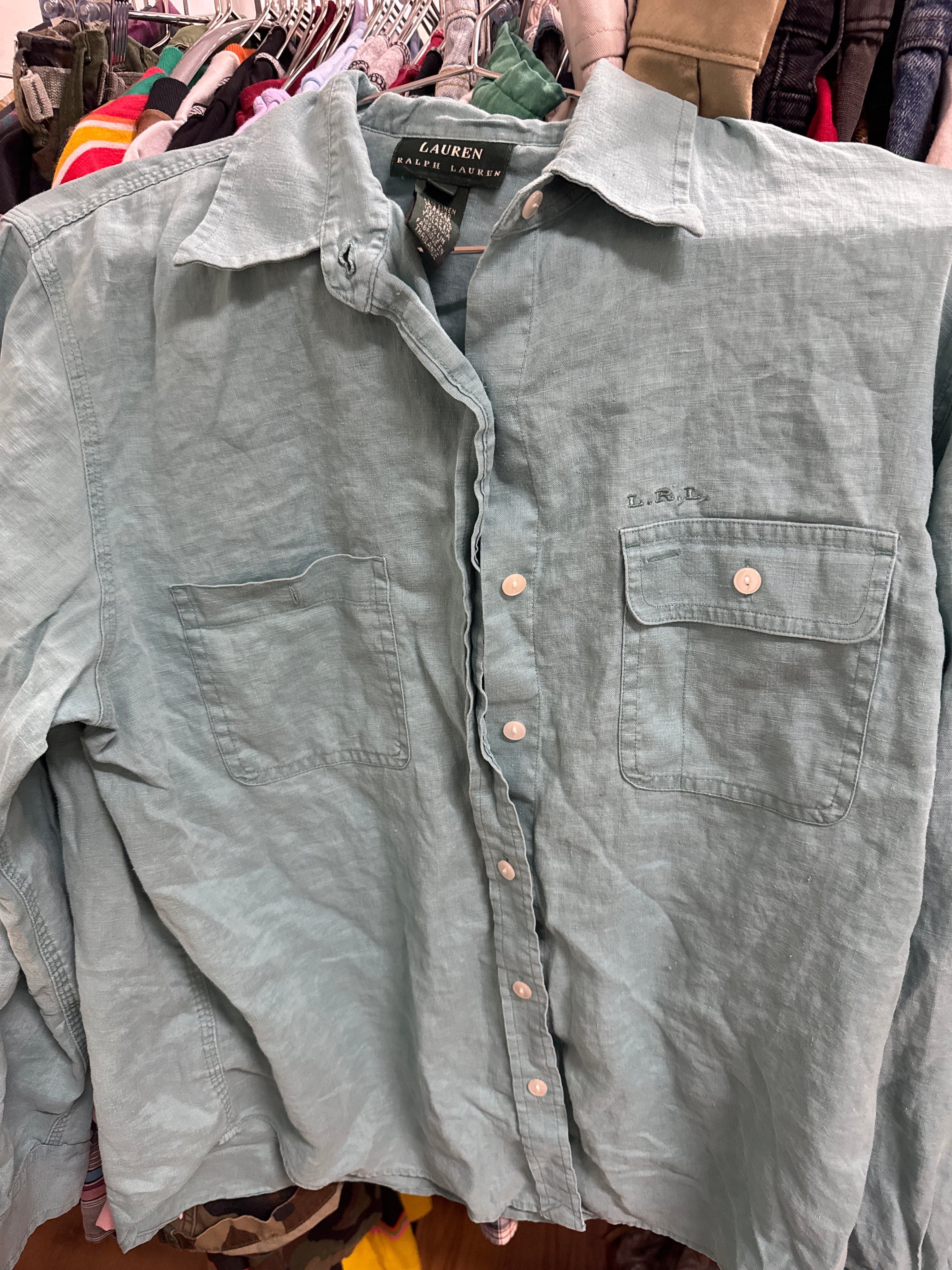 Venus Of The Desert Vtg Ralph Lauren Teal Linen Shirt available in Joshua Tree at JT Trading Post