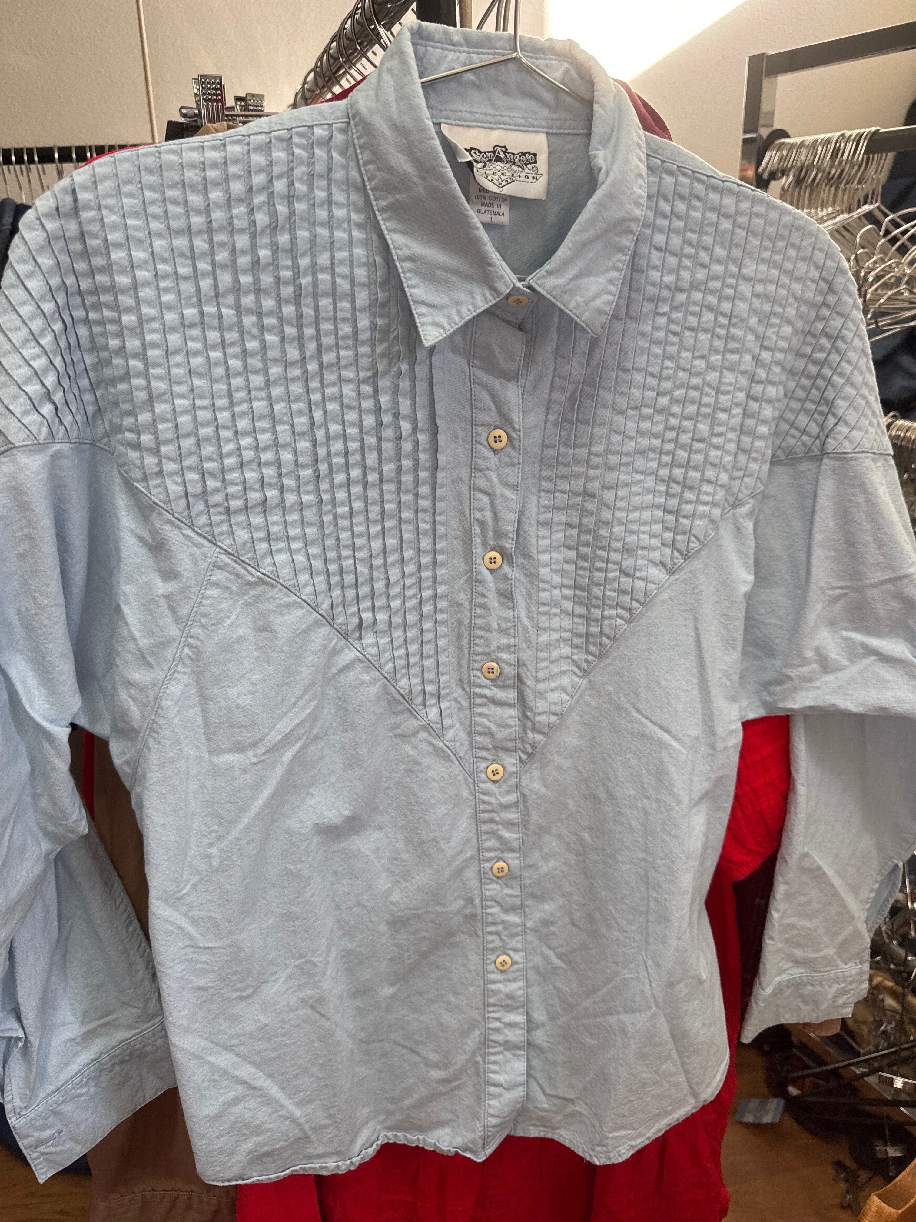 Venus Of The Desert VTG San Angelo Pleated Blue Shirt available in Joshua Tree at JT Trading Post