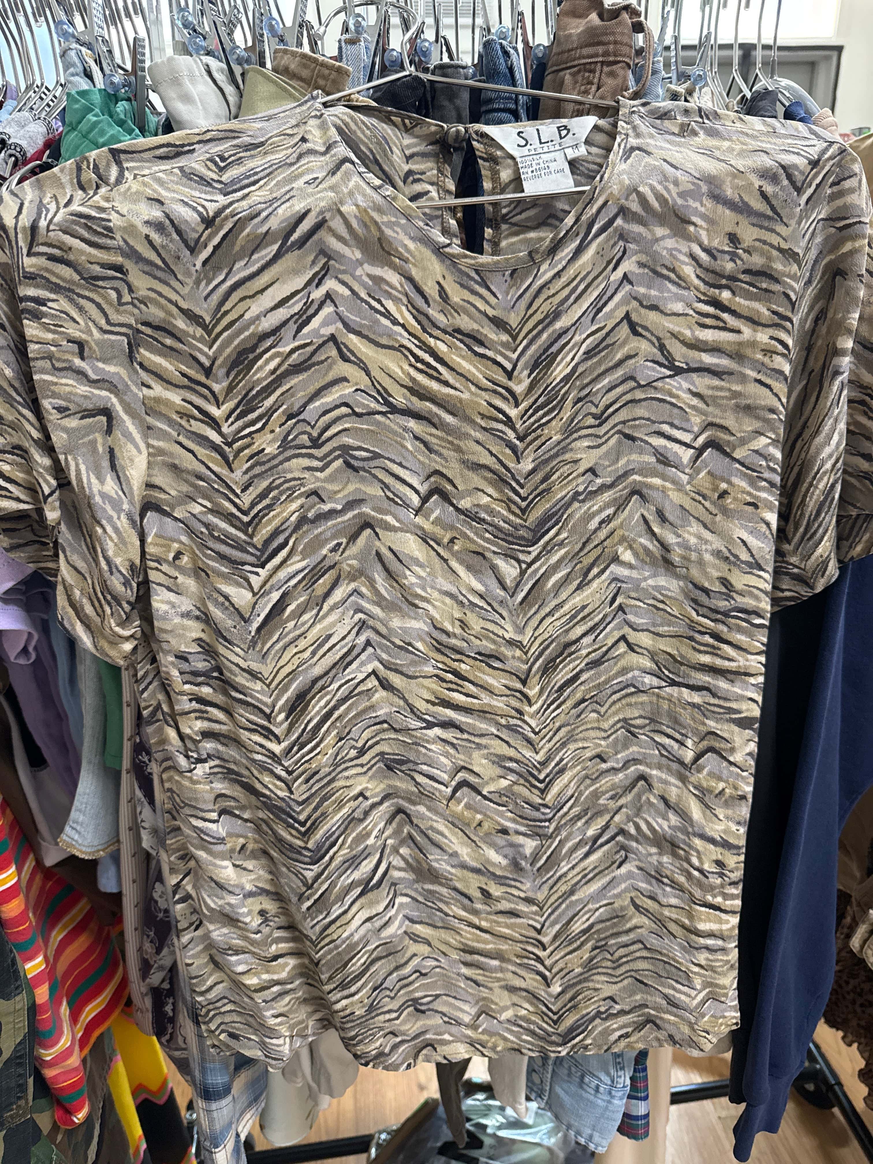 Venus Of The Desert Vtg SLB Animal Print Silk Blouse available in Joshua Tree at JT Trading Post
