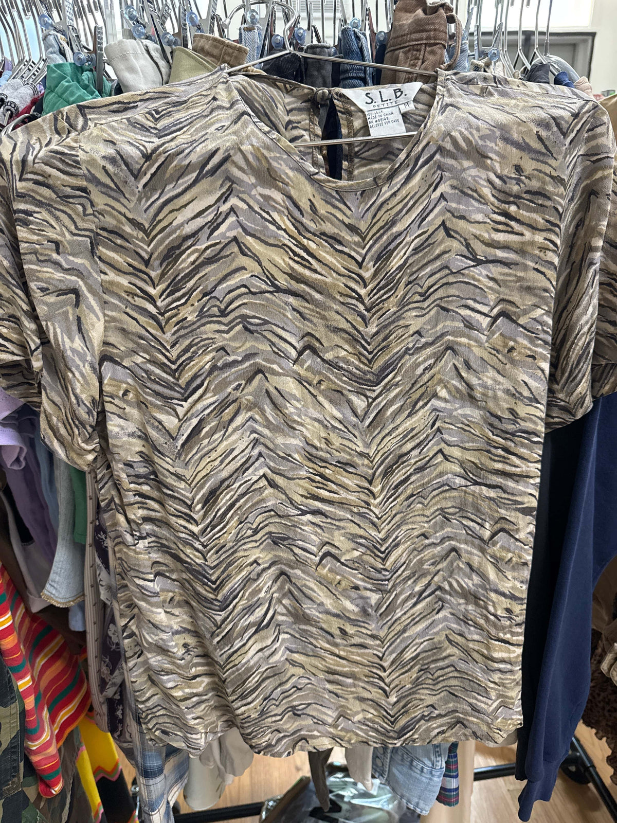 Venus Of The Desert Vtg SLB Animal Print Silk Blouse available in Joshua Tree at JT Trading Post