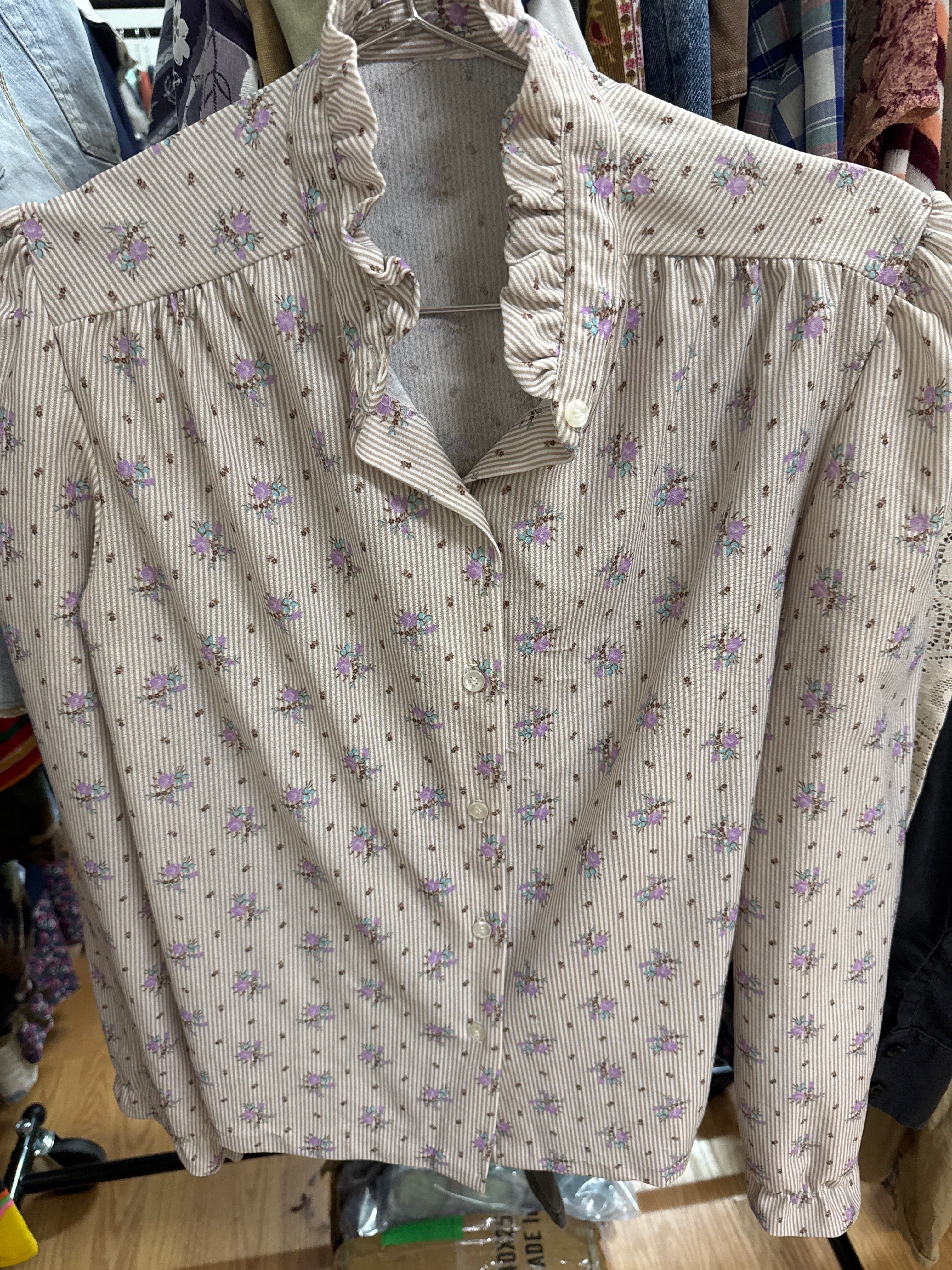 Venus Of The Desert Vtg Stripe Floral Ruffle Blouse available in Joshua Tree at JT Trading Post