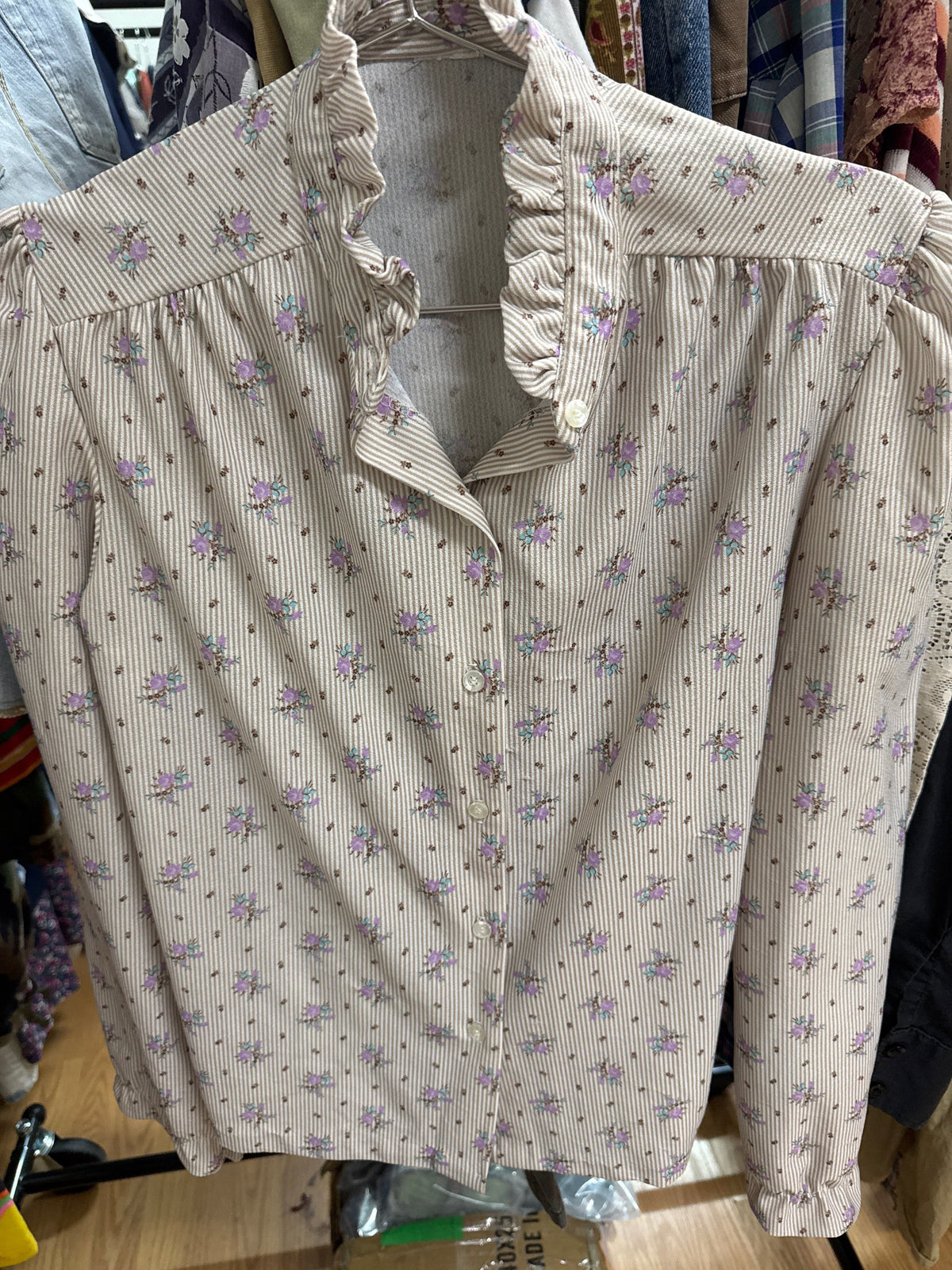 Venus Of The Desert Vtg Stripe Floral Ruffle Blouse available in Joshua Tree at JT Trading Post