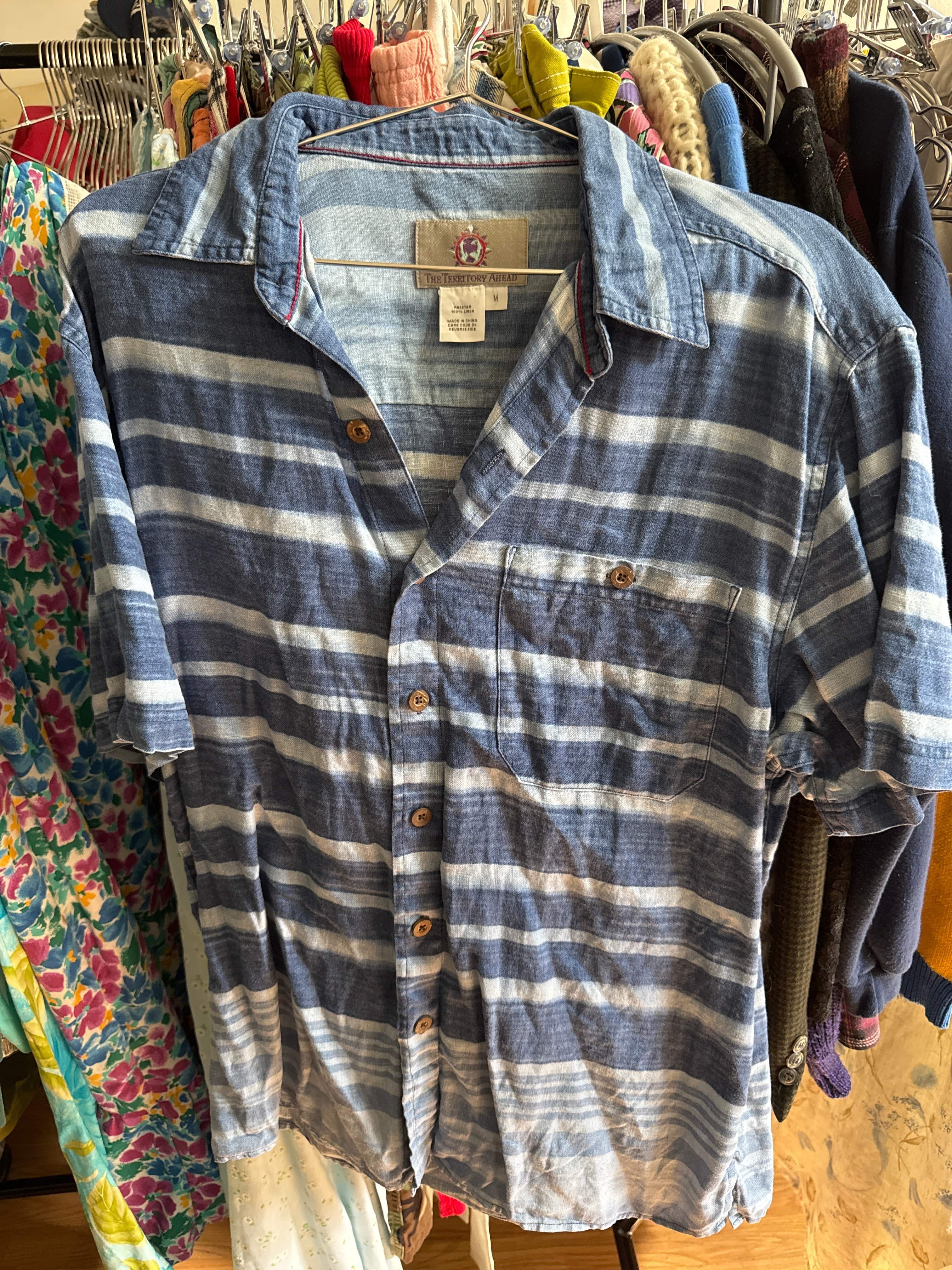 Venus Of The Desert VTG Territory Ahead Blue Linen Shirt available in Joshua Tree at JT Trading Post
