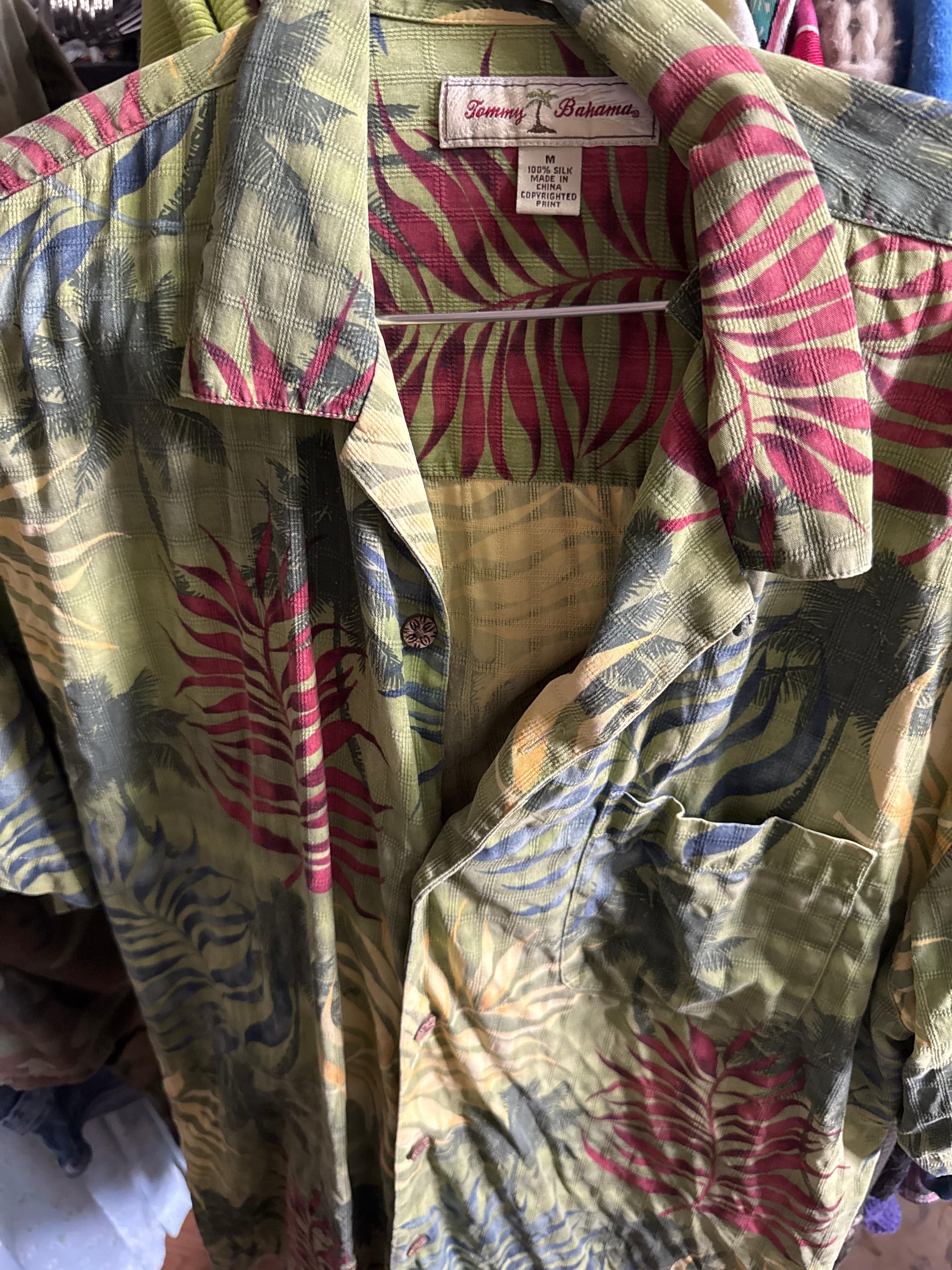 Venus Of The Desert VTG Tommy Bahama Grn Silk Shirt available in Joshua Tree at JT Trading Post