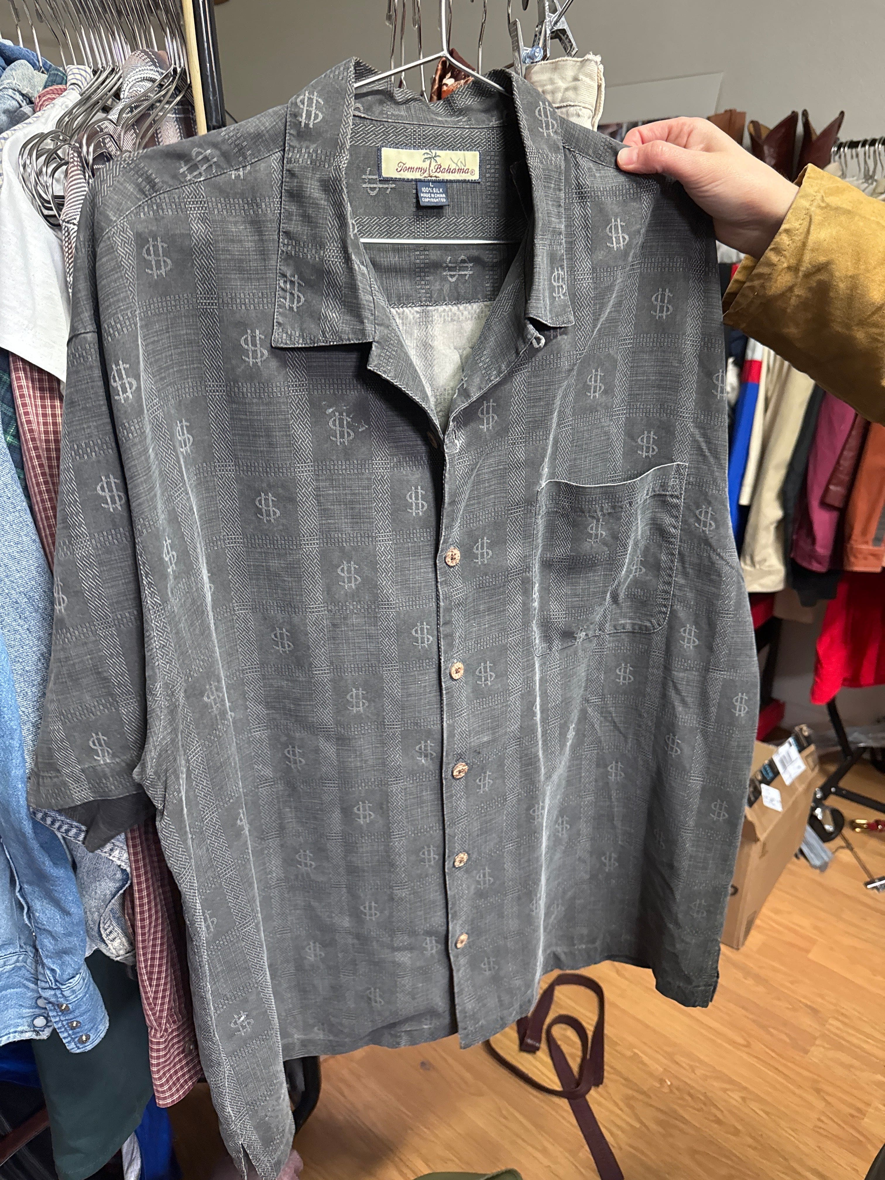 Venus Of The Desert VTG Tommy Bahama Money Shirt available in Joshua Tree at JT Trading Post