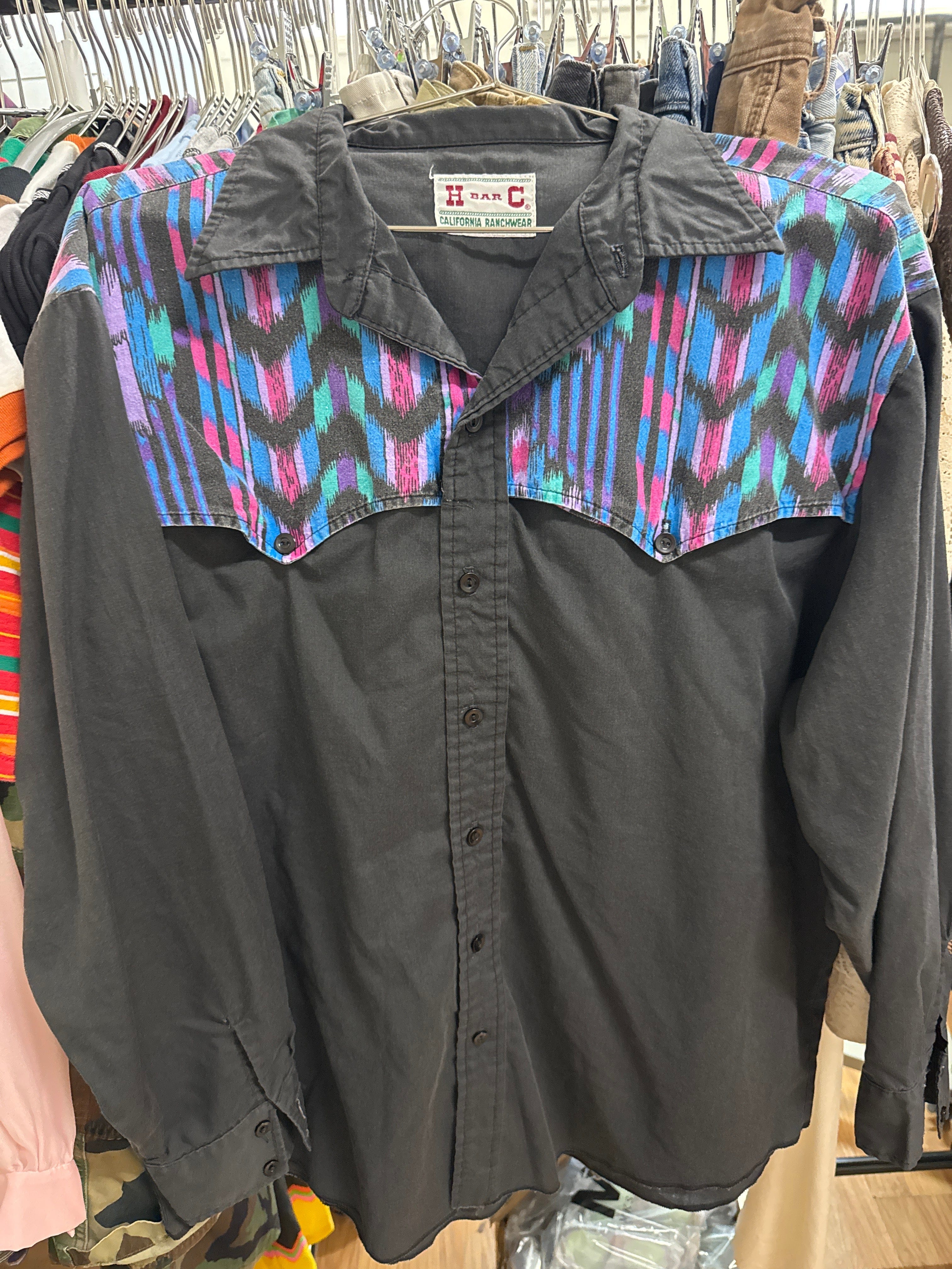 Venus Of The Desert Vtg USA H Bar C Blk Western Shirt available in Joshua Tree at JT Trading Post