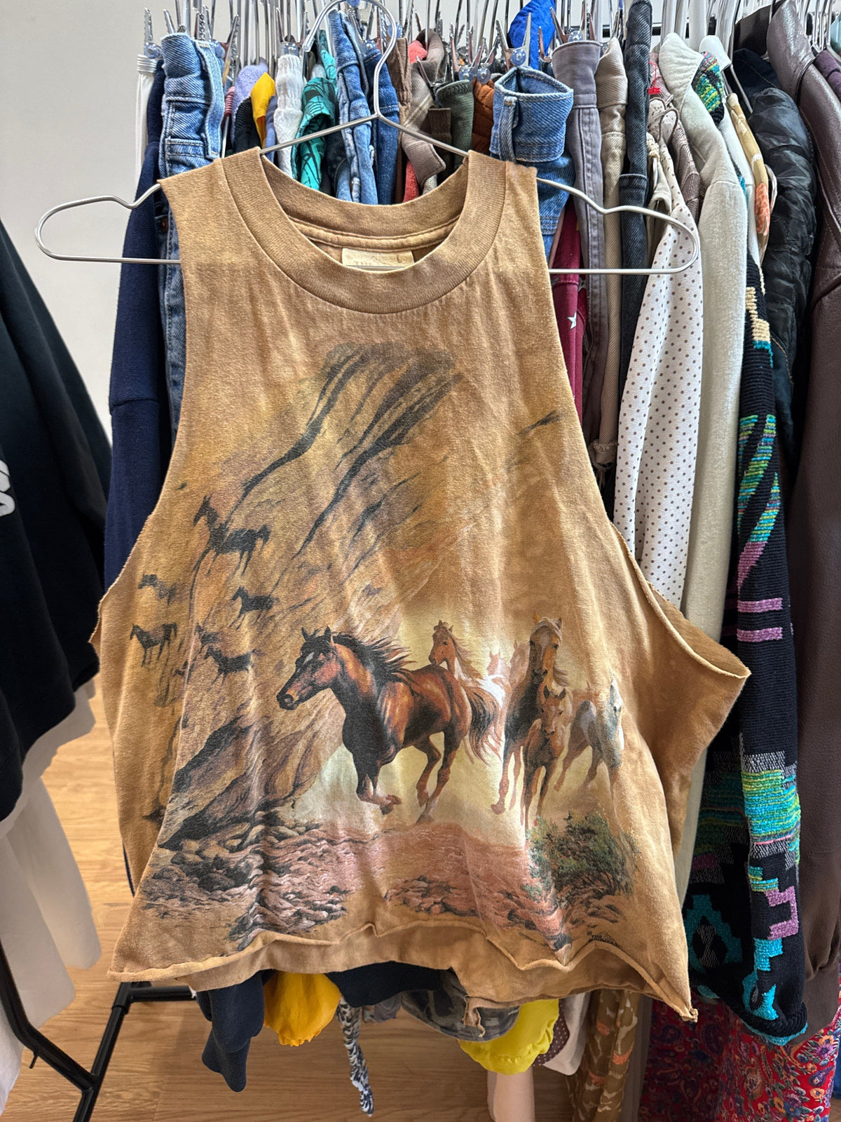 Venus Of The Desert Vtg USA Horses Cotton Cutoff Tank available in Joshua Tree at JT Trading Post